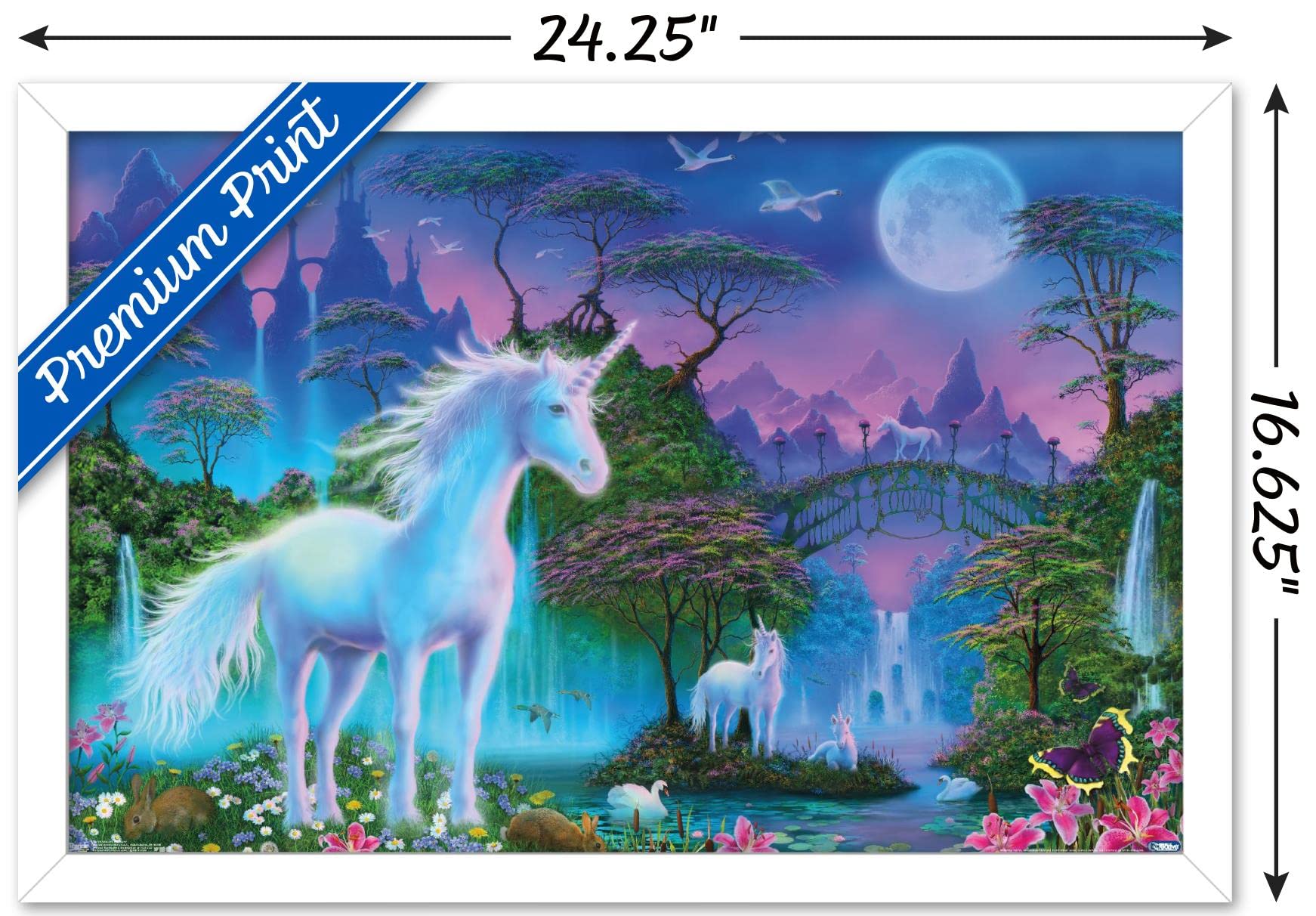 Trends International Unicorn Meadow Wall Poster, 14.725'' X 22.375'', White Framed Version