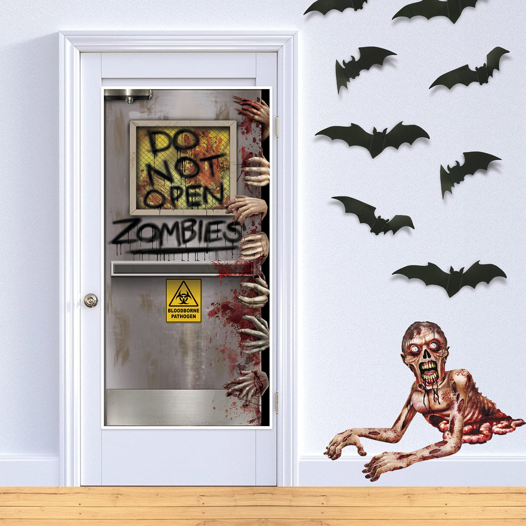 Beistle Zombie Lab Door Covers, 5 X 30   , 2 Pieces - Plastic For Indoor & Outdoor Use - Easily Display - Halloween Decorations,