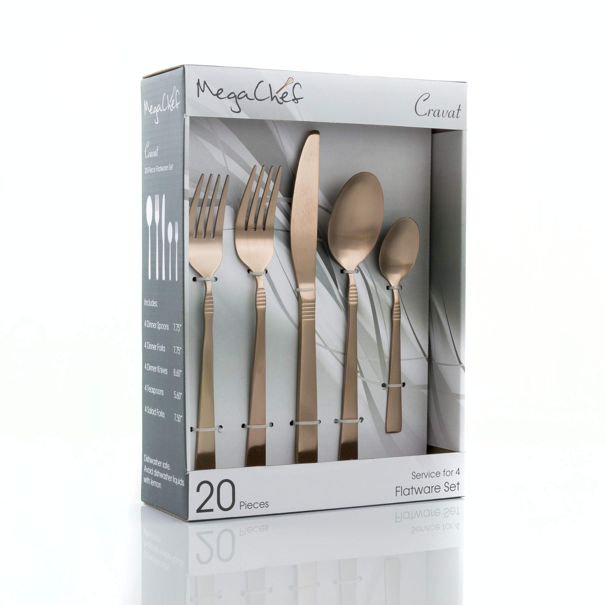 Megachef Cravat 20 Piece Flatware Utensil Set, Stainless Steel Silverware Metal Service For 4 In Matte Rose