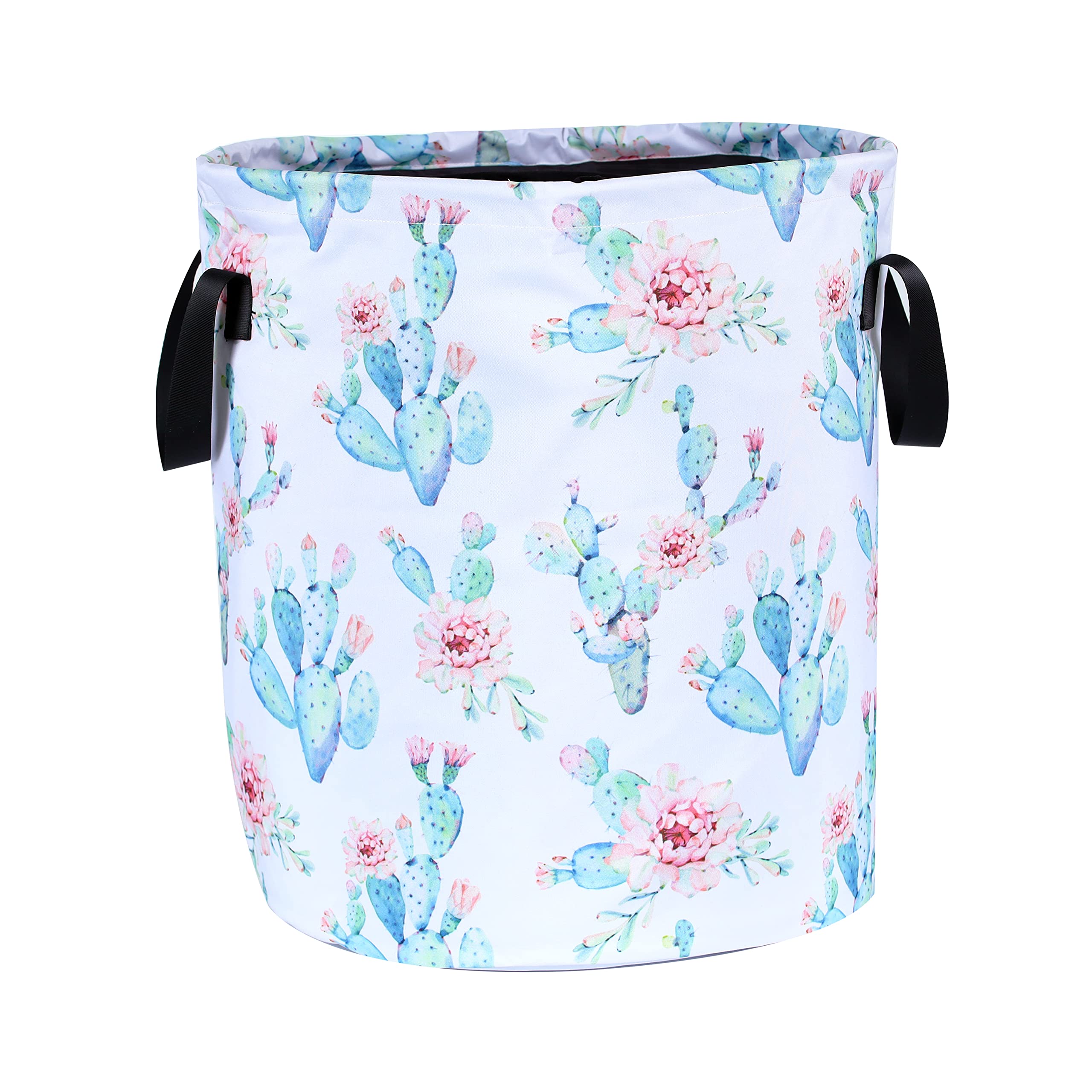 Cactus Flowers Laundry Basket Pink Floral Foldable Waterproof Oxford Cloth Funny Tote Bag Laundry Hamper Clothes Storage Bucket