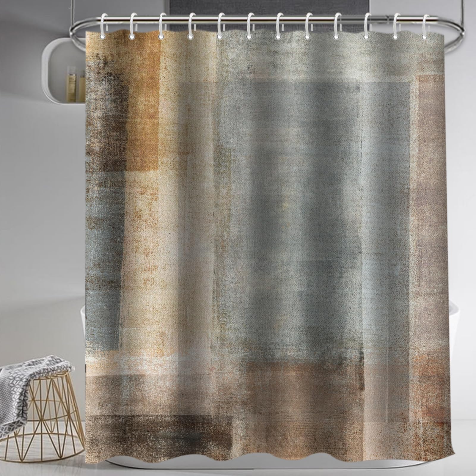 Lnond 4Pcs Bathroom Shower Curtain Sets With Rugs,Brown Gradient Painting Art Bathroom Sets With Shower Curtain And Rugs And Acc