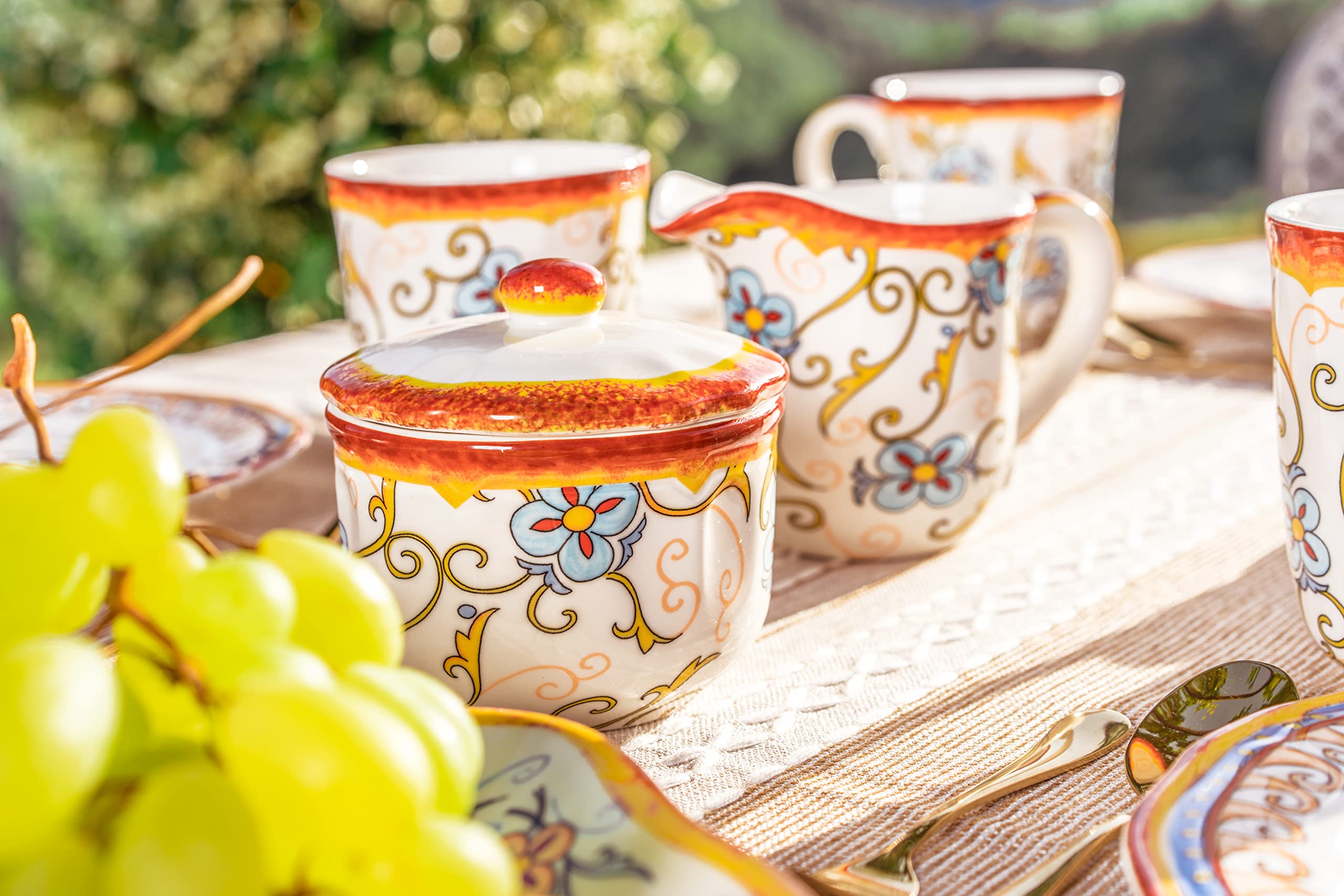 Euro Ceramica Duomo Collection Servingware, 3-Piece Breakfast Table Necessities Set, Gold And Cream