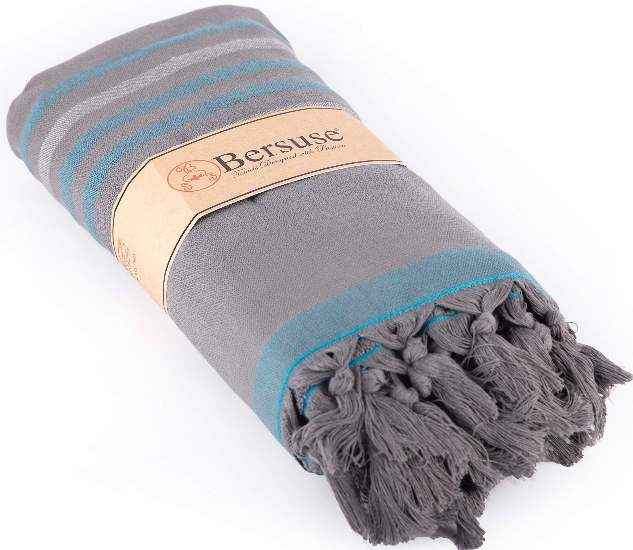 Bersuse 100% Cotton Tripolis Terry Peshtemal Turkish Towel Bath Towel Beach Towel Lighweight Quickdry Absorbent - 35X67 Inches,