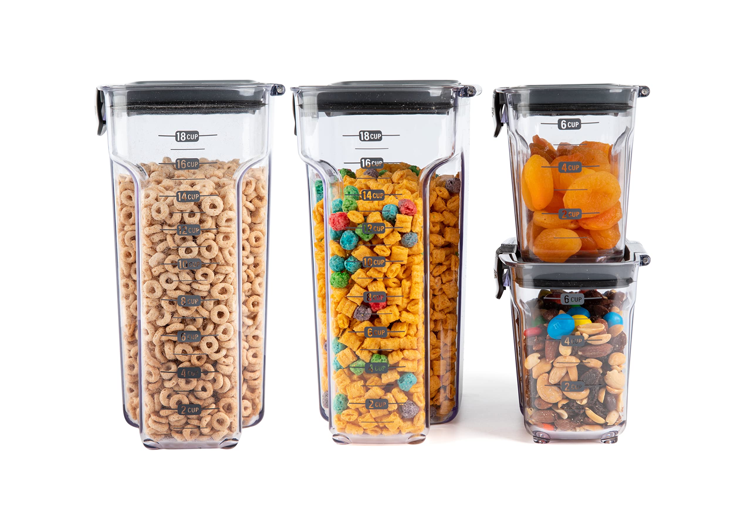 Progressive International ProKeeper+ 4Piece Clear Plastic Modular Airtight Pantry Cereal Food/Snack Kitchen Storage Organizatio
