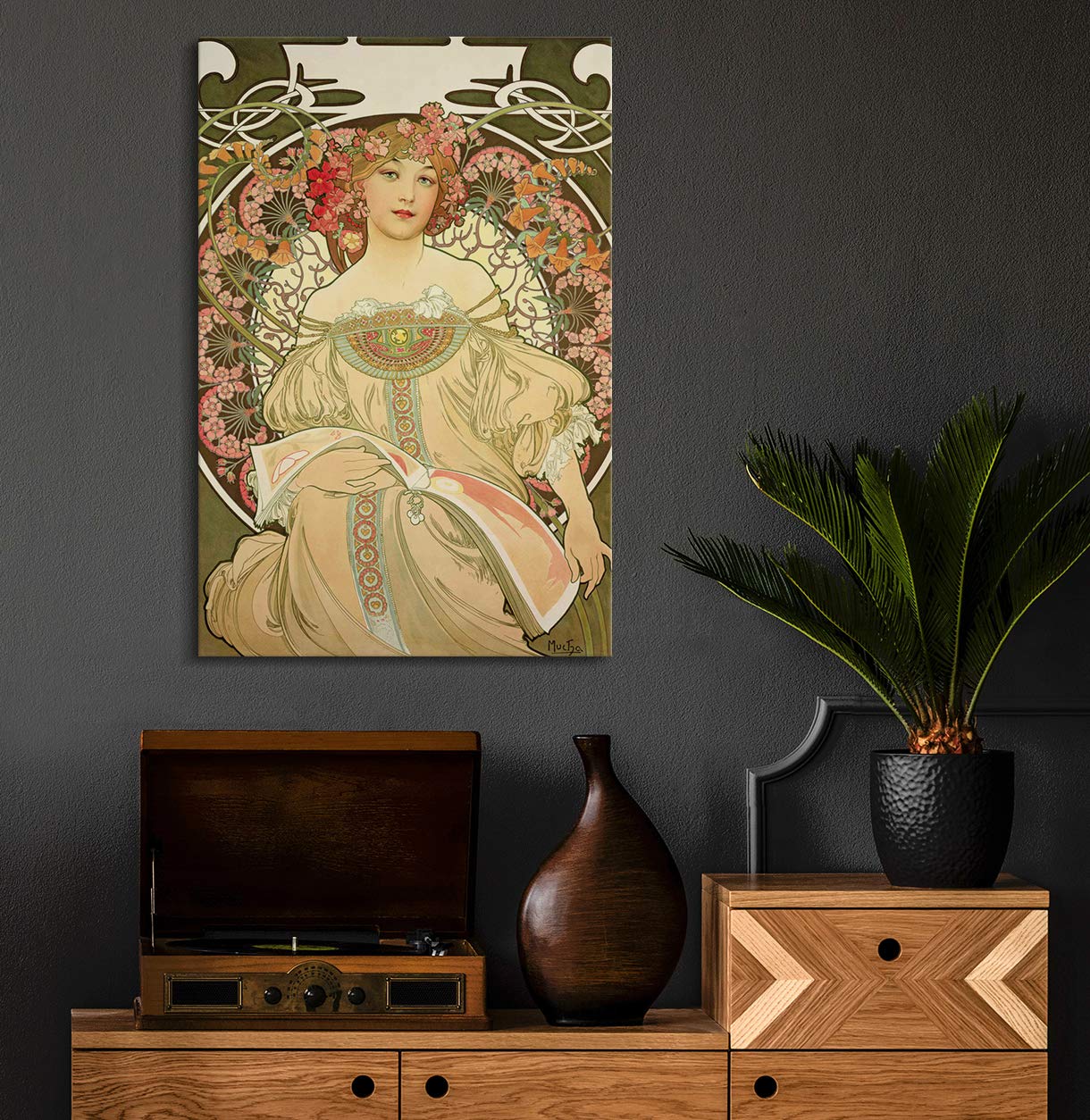 Artprints1Stop Canvas Print Wall Art - Classic Vintage Poster Women With Flowers By Alfons Mucha - 32X48 Inches