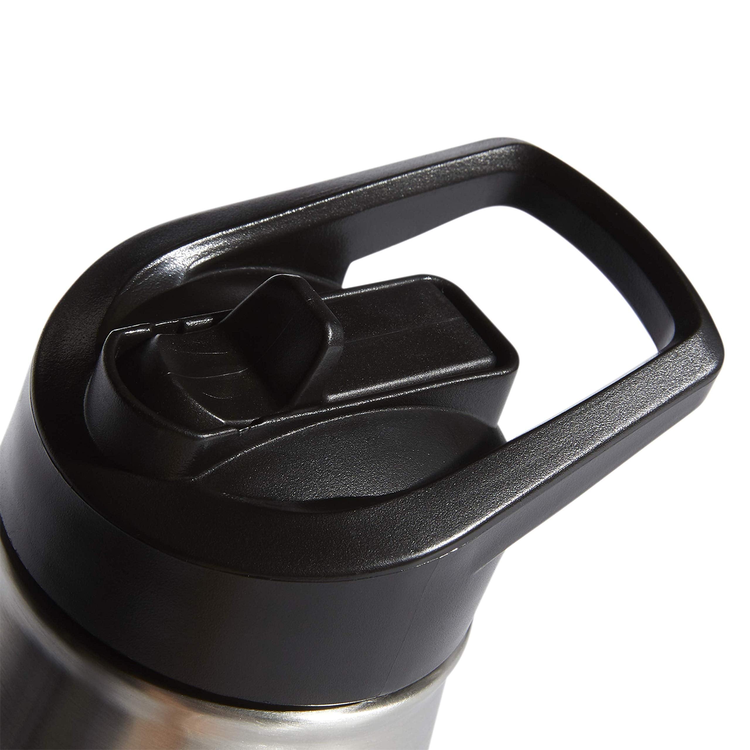 Adidas 600 Ml (20 Oz) Straw Top Metal Water Bottle, Hot/Cold Double-Walled Insulated 18/8 Stainless Steel, Stainless Steel/Black