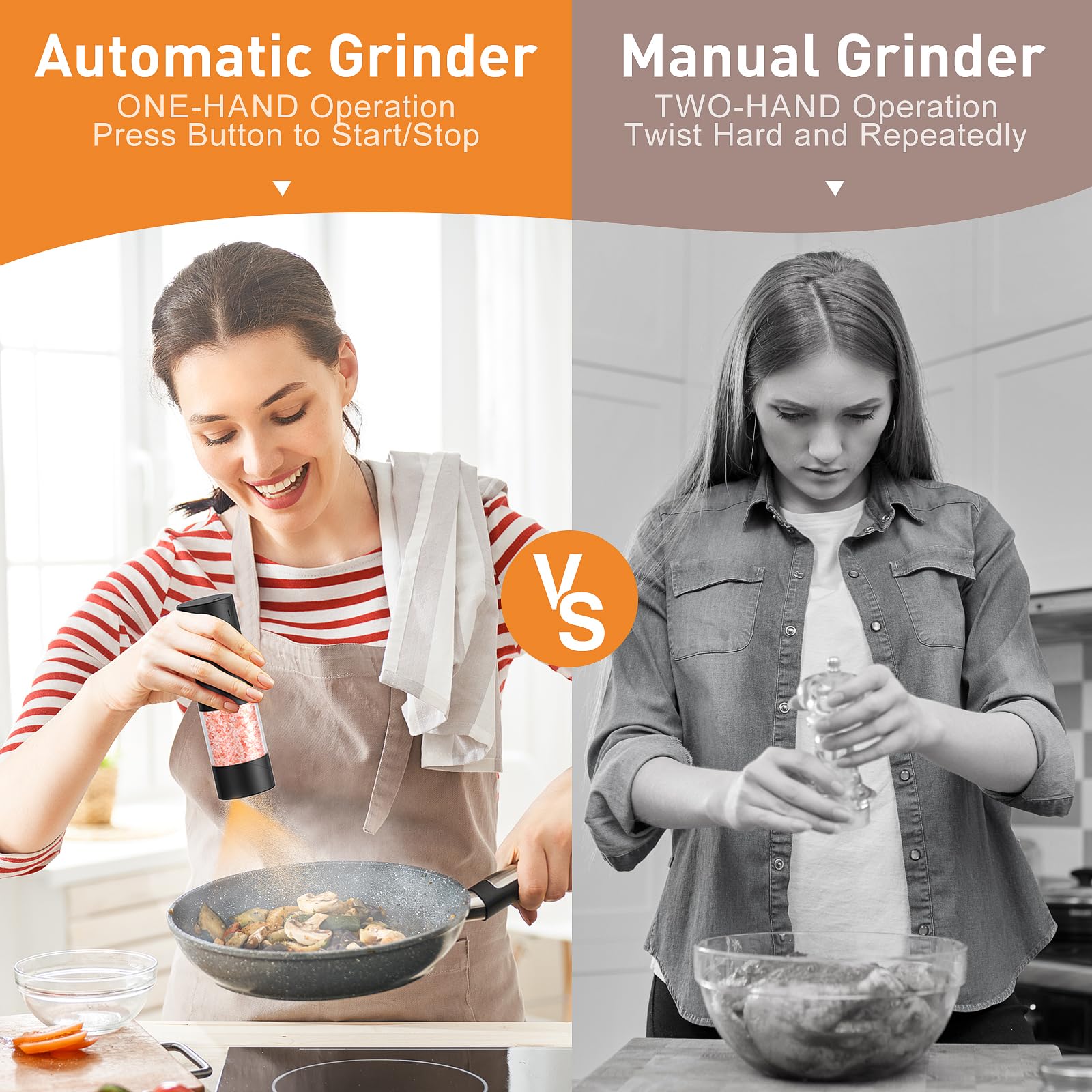Electric Salt And Pepper Grinder Set, Rechargeable Automatic Pepper Mill Grinder With Led Light, Adjustable Coarseness Shakers,