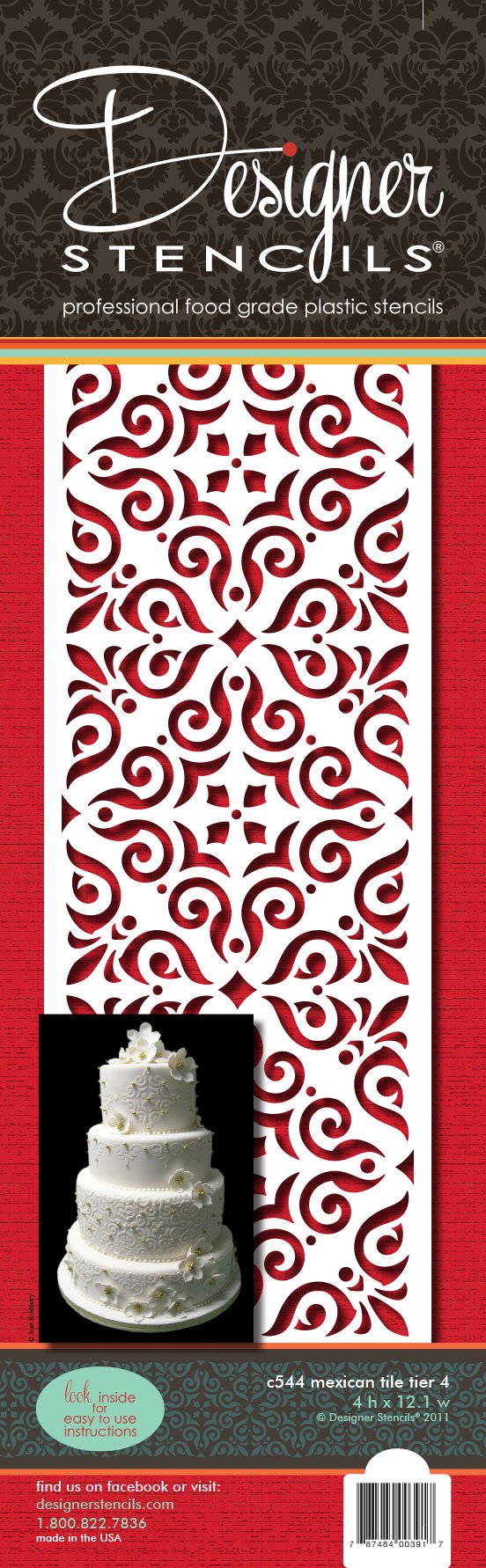 Designer Stencils Mexican Tile Cake Stencil Tier 4, Beige/Semi-Transparent