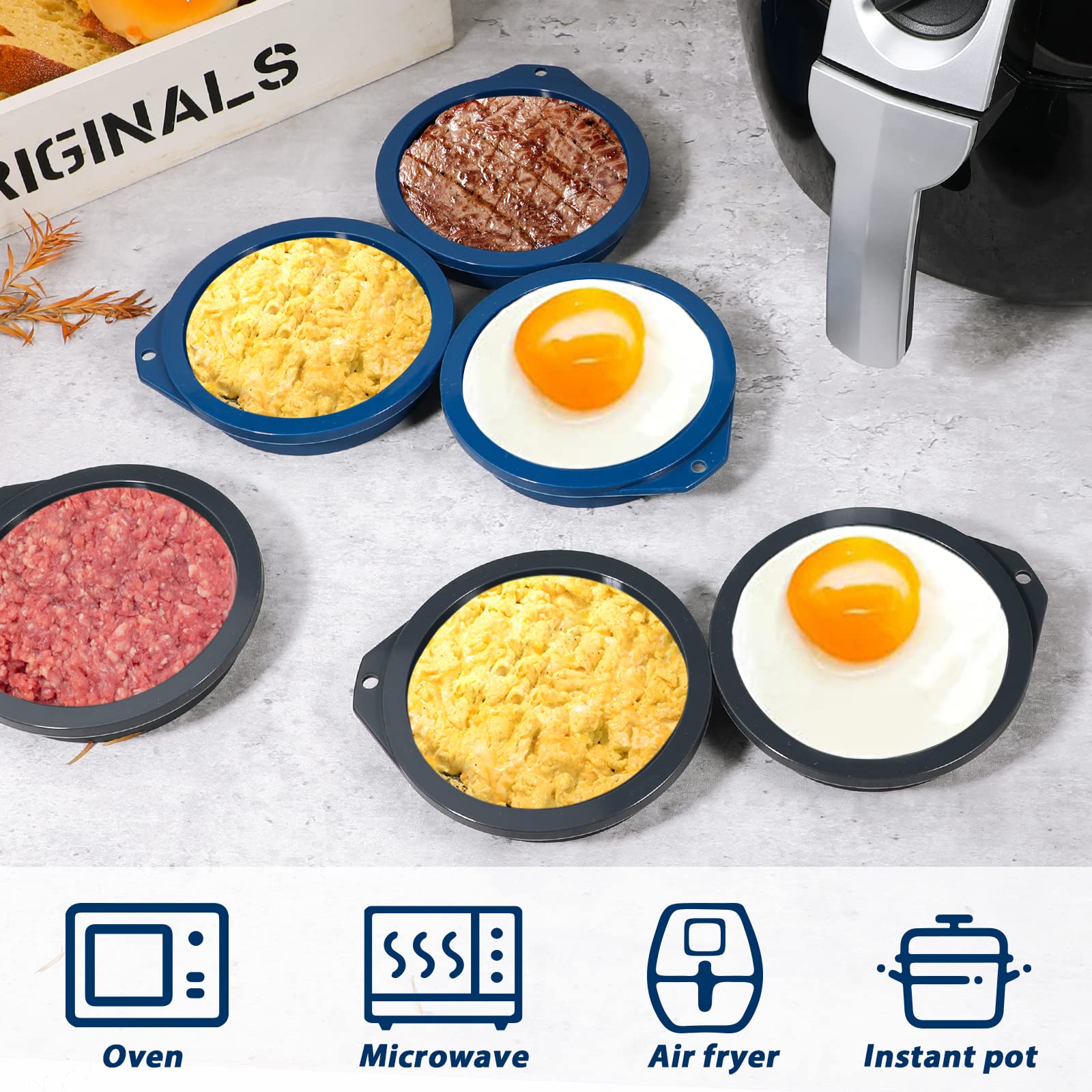 Webake Air Fryer Egg Mold 6Pcs Round Silicone Molds For Baking Muffin Top Pan 4 Inch Mini Pancake Mold For Cake, Muffin Top