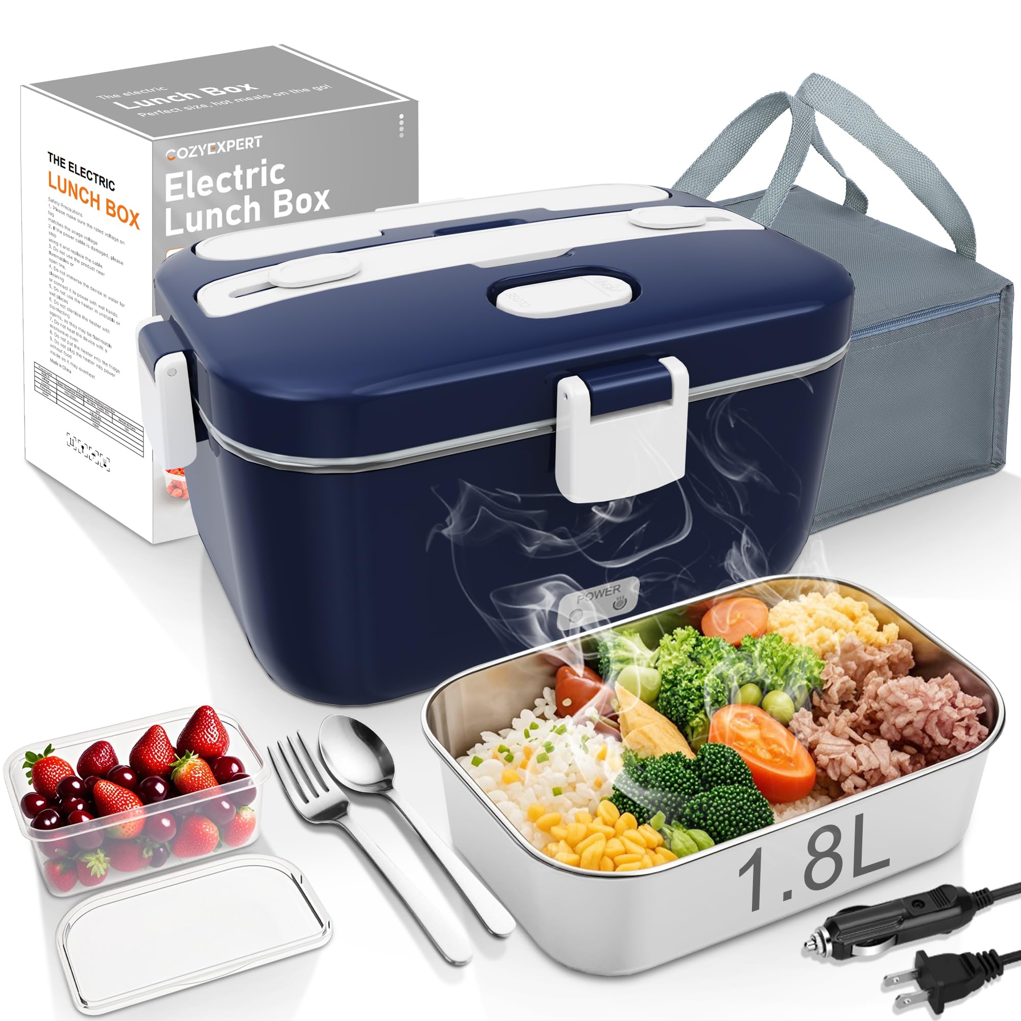 COZYEXPERT 100W Electric Lunch Box Food Heated 12V 24V 110V Fast Food Warmer Heater for Car/Truck/Home Portable Food Heating Box