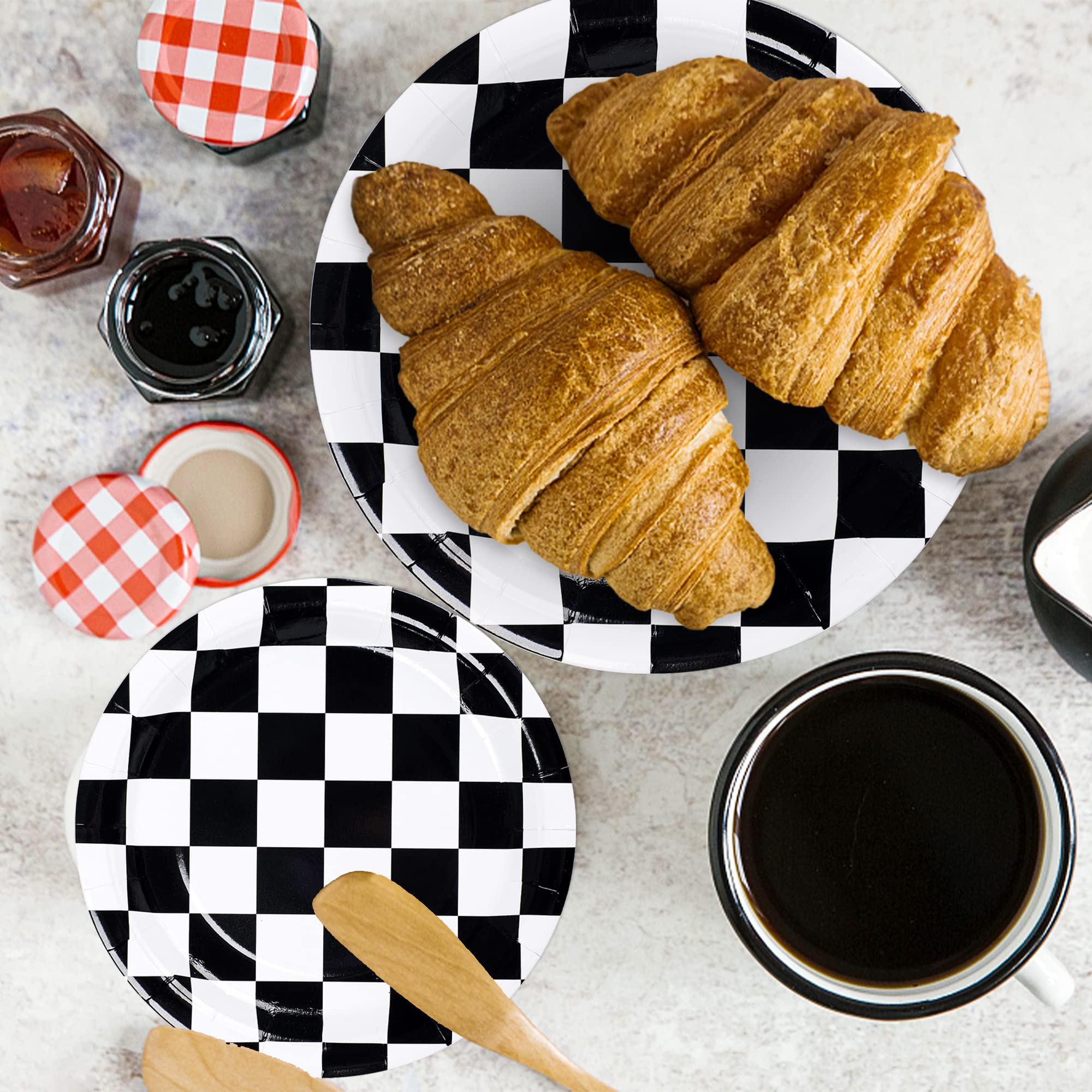Racing Car Paper Plates Black And White Disposable Plates Checkered Flag Party Plates Round Dessert Dinner Paper Plate For Race