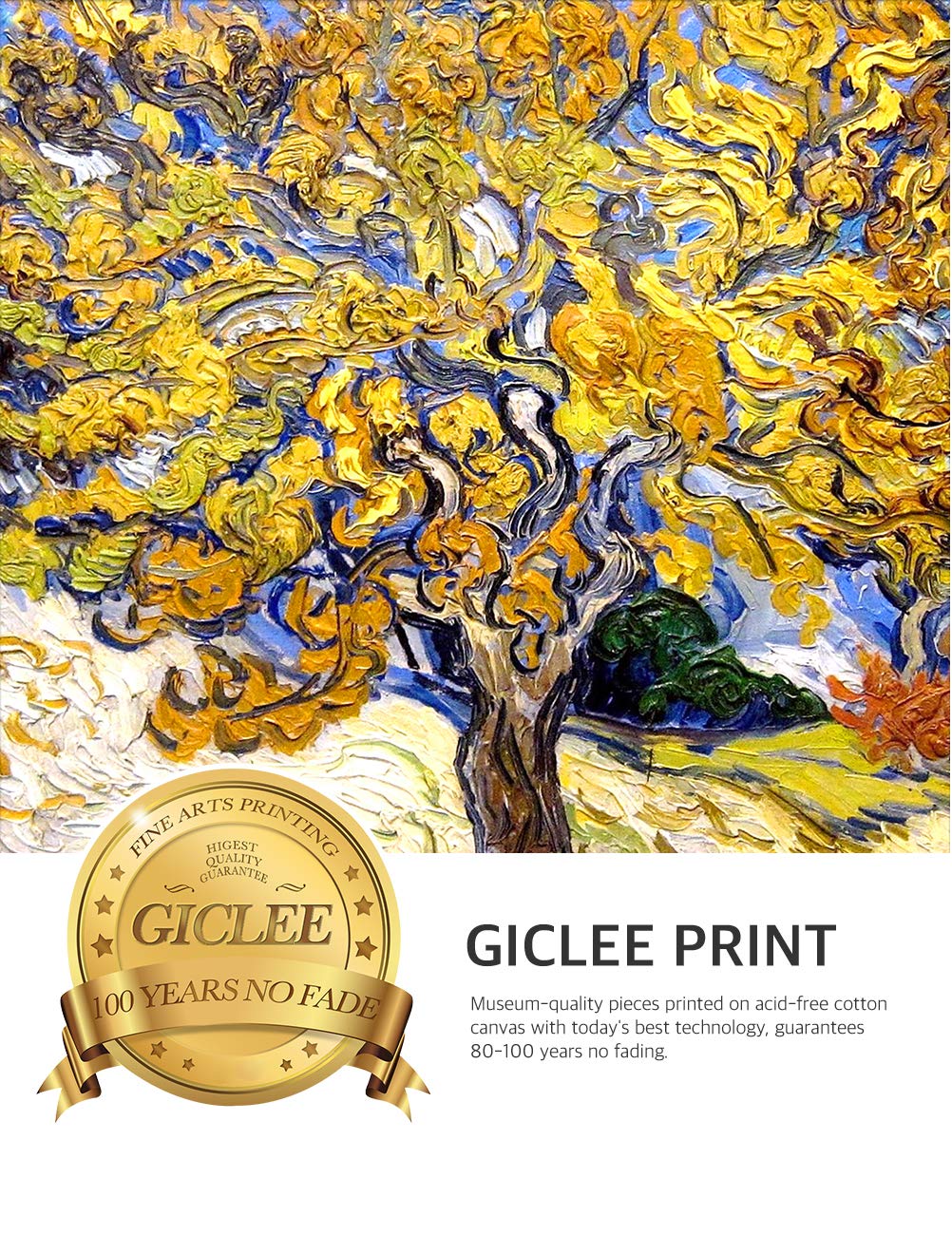 Decorarts - The Mulberry Tree - Vincent Van Gogh. Giclee Print On Canvas With Matching Golden-Relief Framed Wall Art. Picture Si