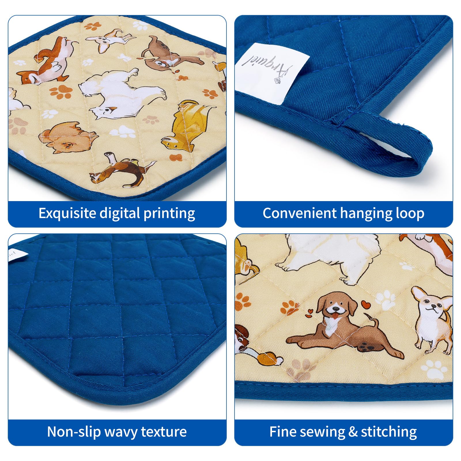 Arquiel Dogs Oven Mitts And Pot Holders Sets 100% Cotton Heat Resistant, Extra Long Oven Gloves Potholder For Kitchen Cooking Ba