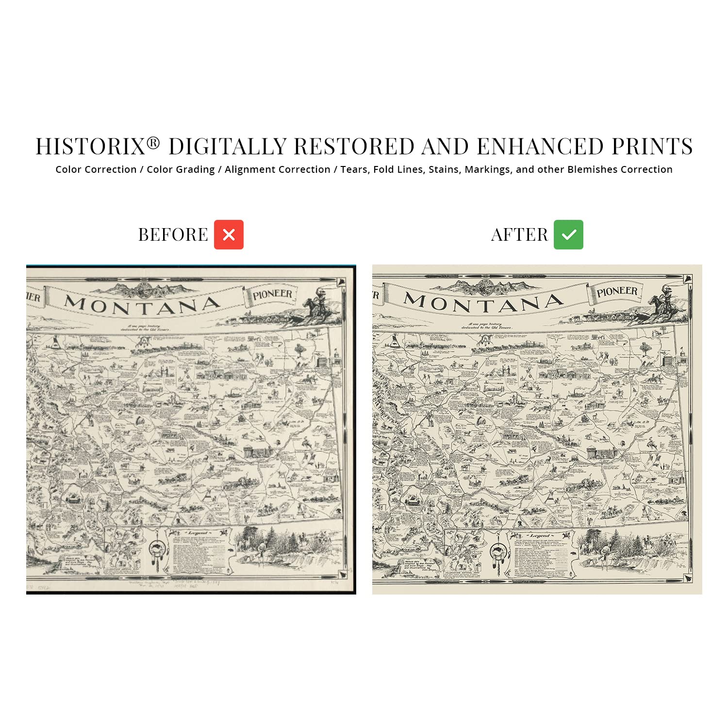 Historix Vintage 1937 Montana Map - 24X36 Inch Poster - Historic Helena & Billings Wall Art