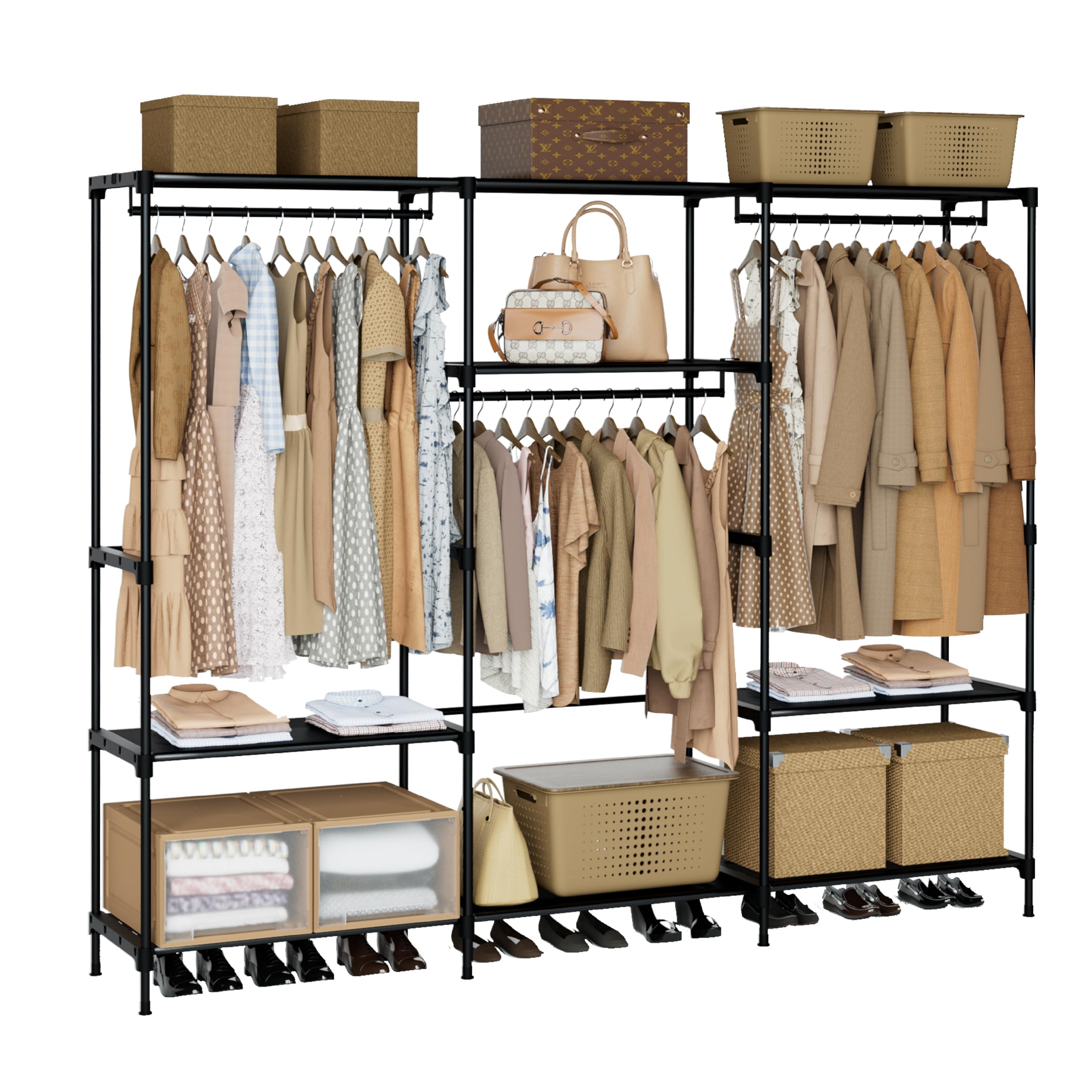 CASAMAYA Clothes Rack, Portable Closet, 81.1 Inch Large Capacity Wardrobe Closet, Clothes Storage Organizer with Shelves and 3 H