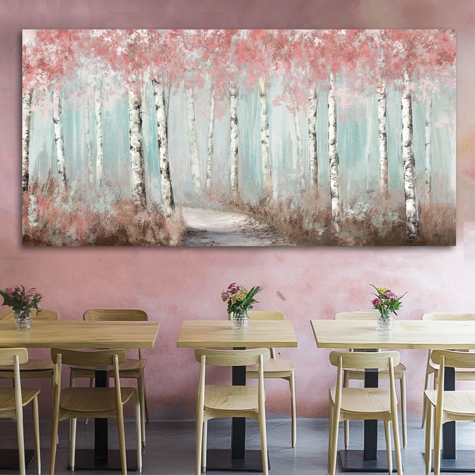 Wall Decor Pink Tree Painting Art Prints For Living Room Large Size Framed For Home Office Bedroom Wall Decor 30''X 60'' Ready T