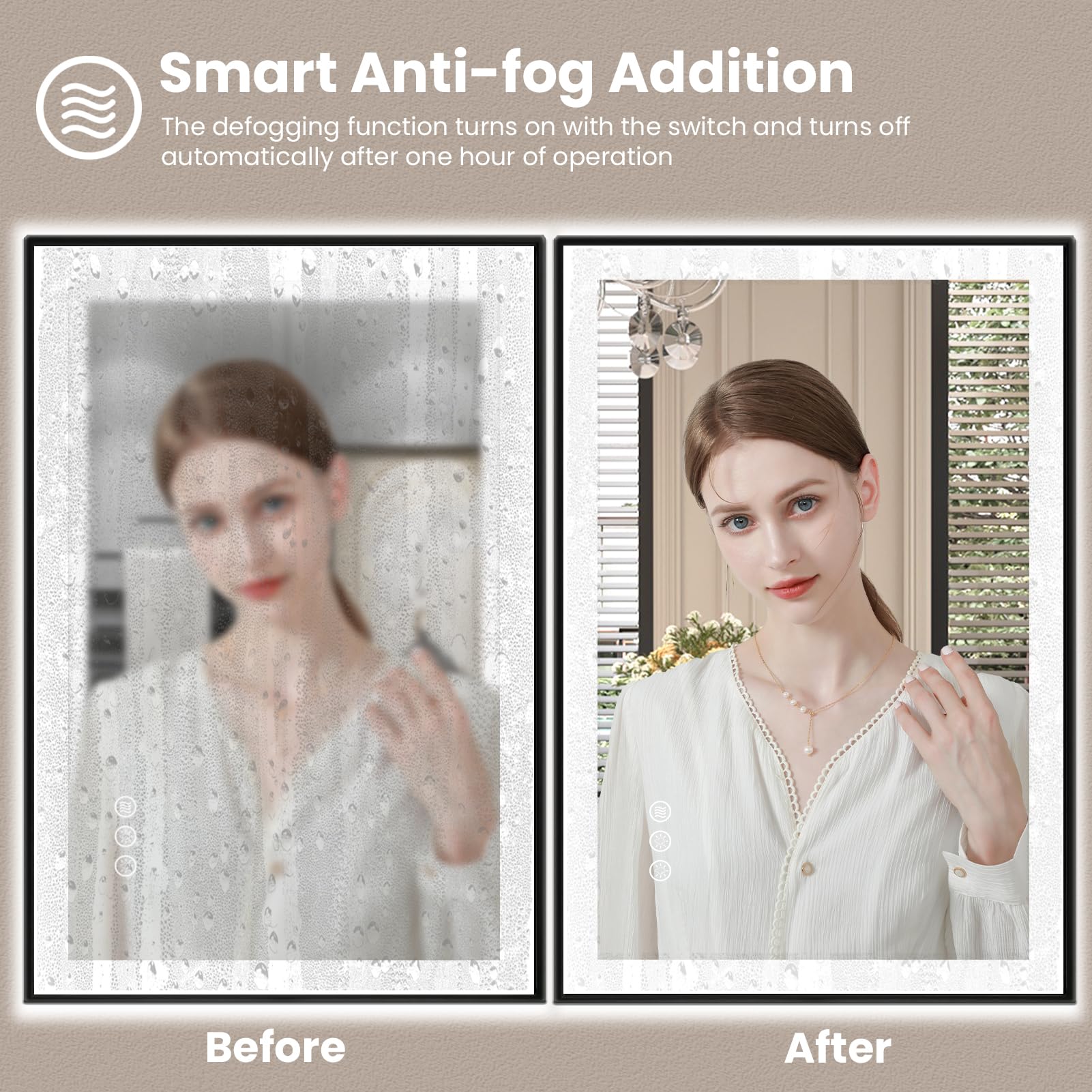 Amorho 60''X 36'' Led Bathroom Mirror With Black Frame, Front Light And Backlit(Controlled Separately), Stepless Dimmable, Anti-