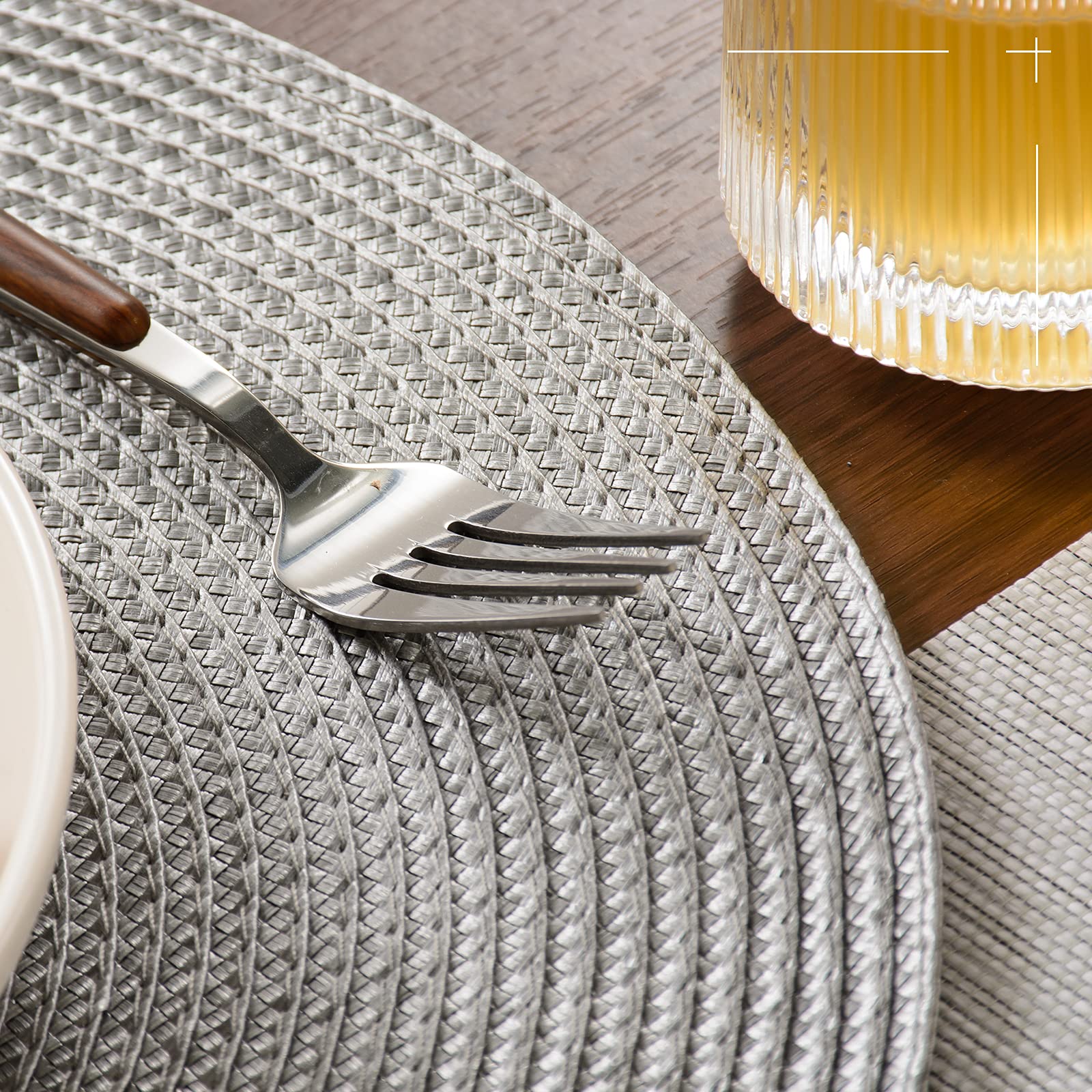 Funwheat Round Braided Placemats Set Of 6 Table Mats For Dining Tables Woven Washable Non-Slip Place Mats 15 Inch(Grey, 6Pcs)