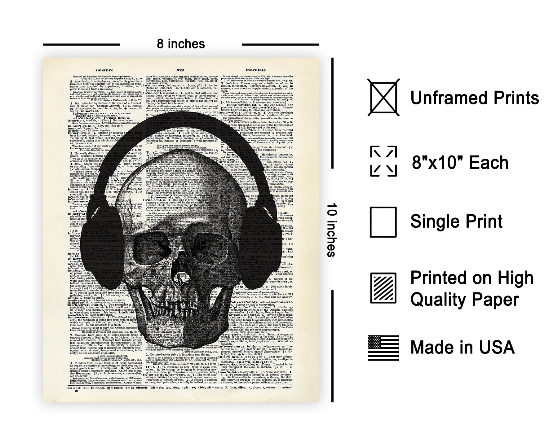 Poster Master Dictionary Art Poster - Skull With Headphone Print - Skull Art - Music Art - Gift For Him, Her, Musician - Goth De