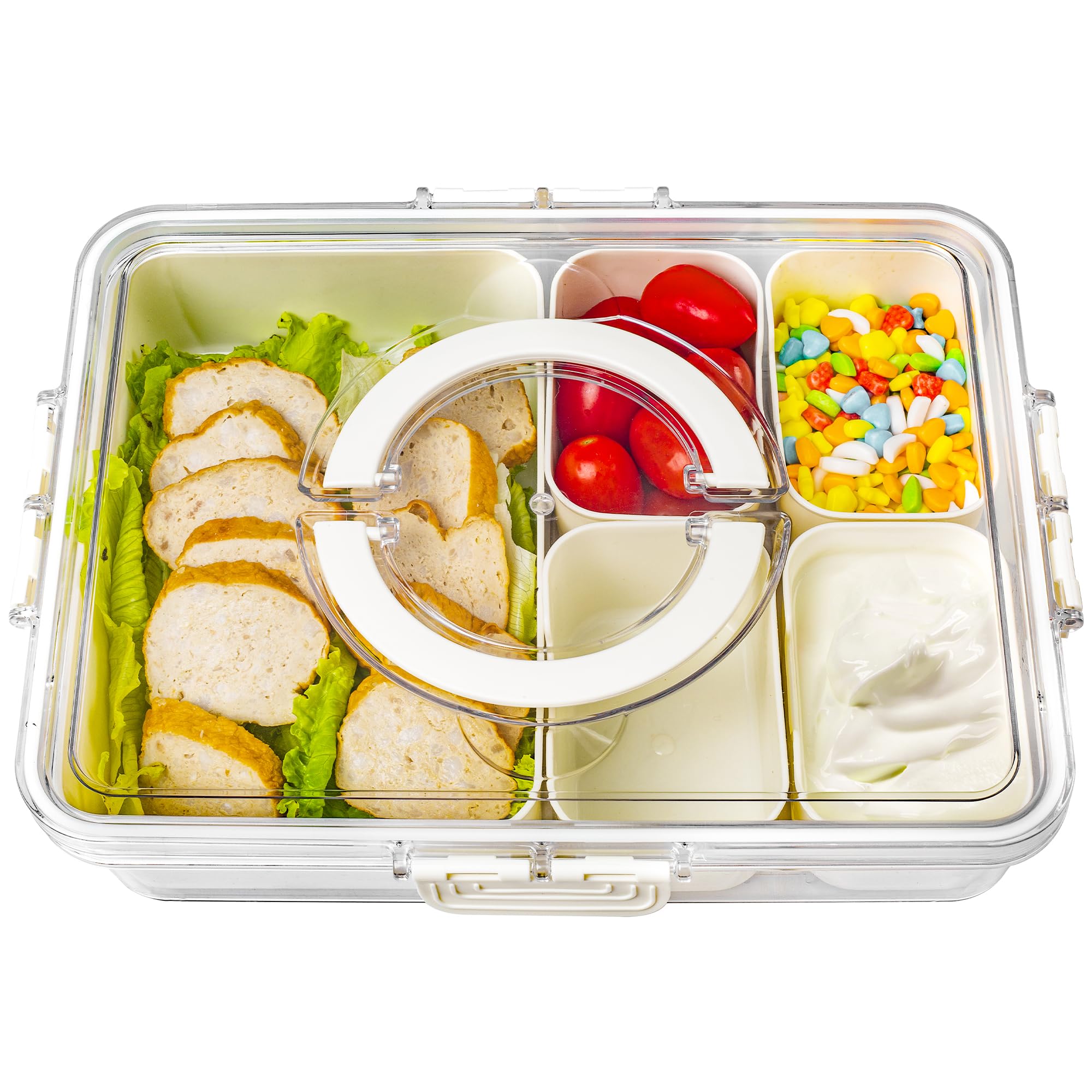 Bandesun Divided Serving Tray with Lid and Handle - Snackle Box Charcuterie Container for Portable Snack Platters - Perfect for 