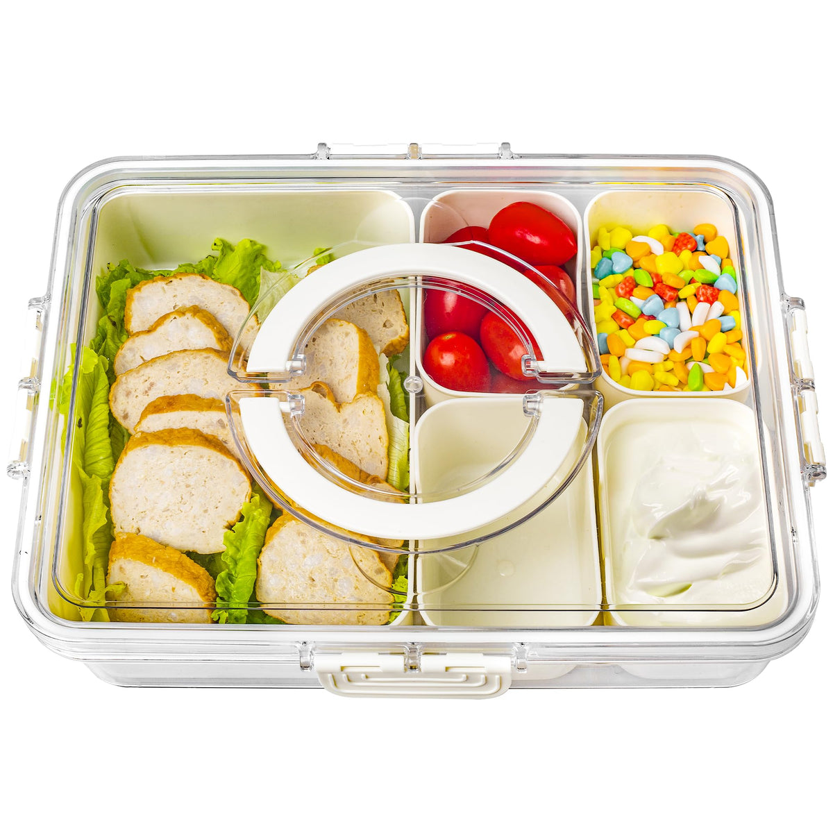 Bandesun Divided Serving Tray with Lid and Handle - Snackle Box Charcu ...