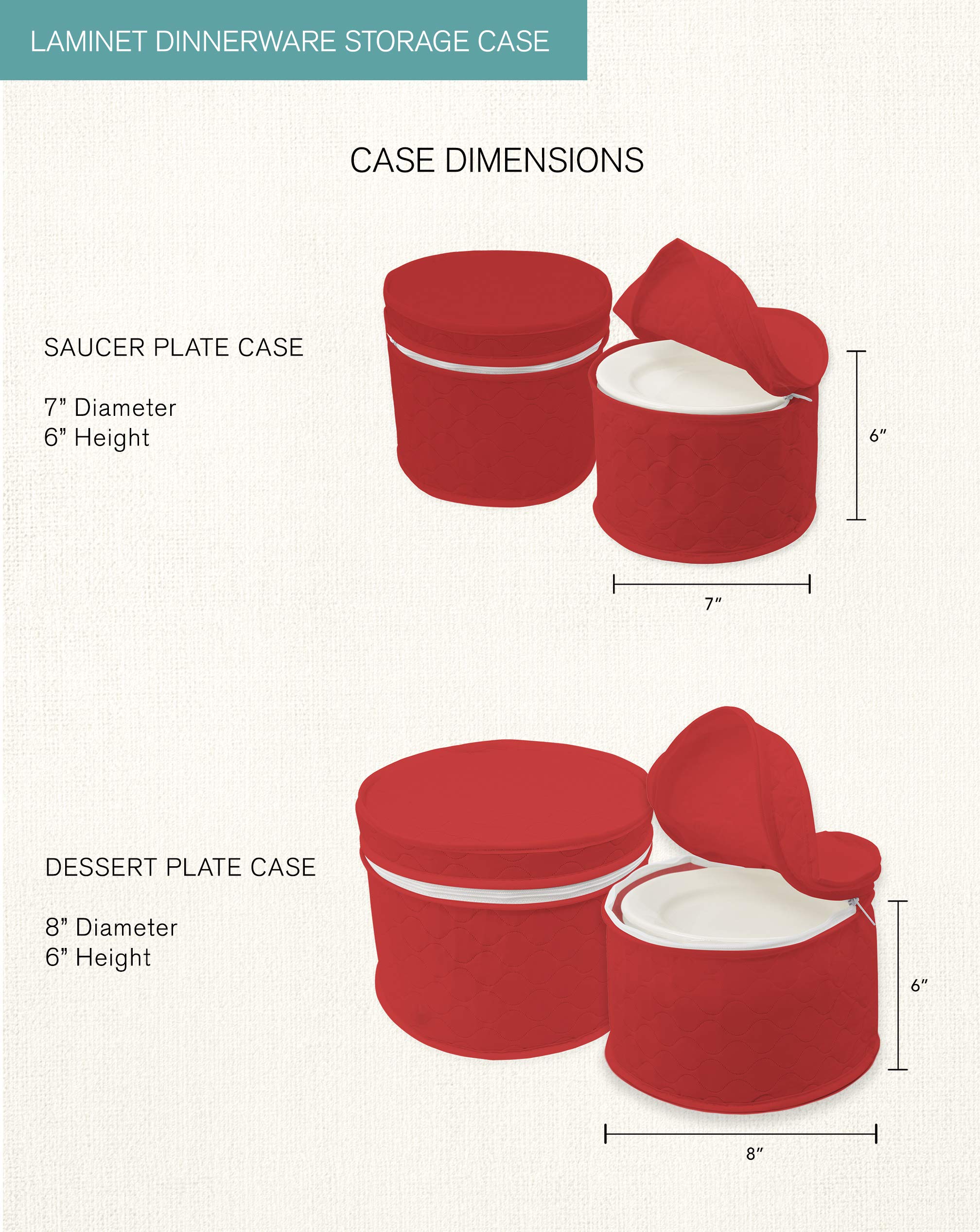 LAMINET 6-Piece Quilted Dinnerware Storage Set - 4 Plate Cases, Cup & Platter Case - Red, Durable Nylon, Starter Size