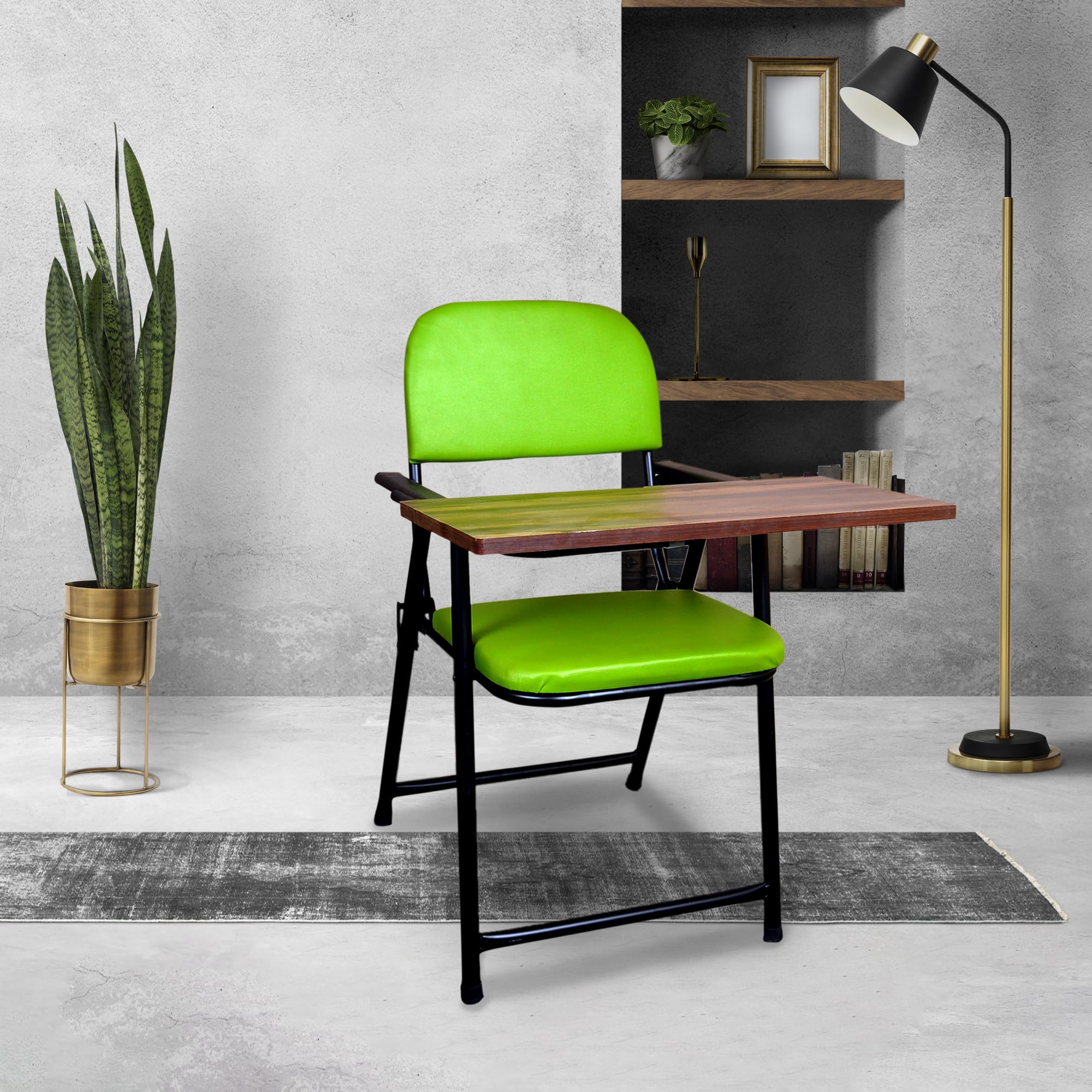 Furnimax Adjustable Desk Chair With Writing Pad | Foldable Study Chair With Cushion Seat | Mild Steel Frame For Home, Coaching, 