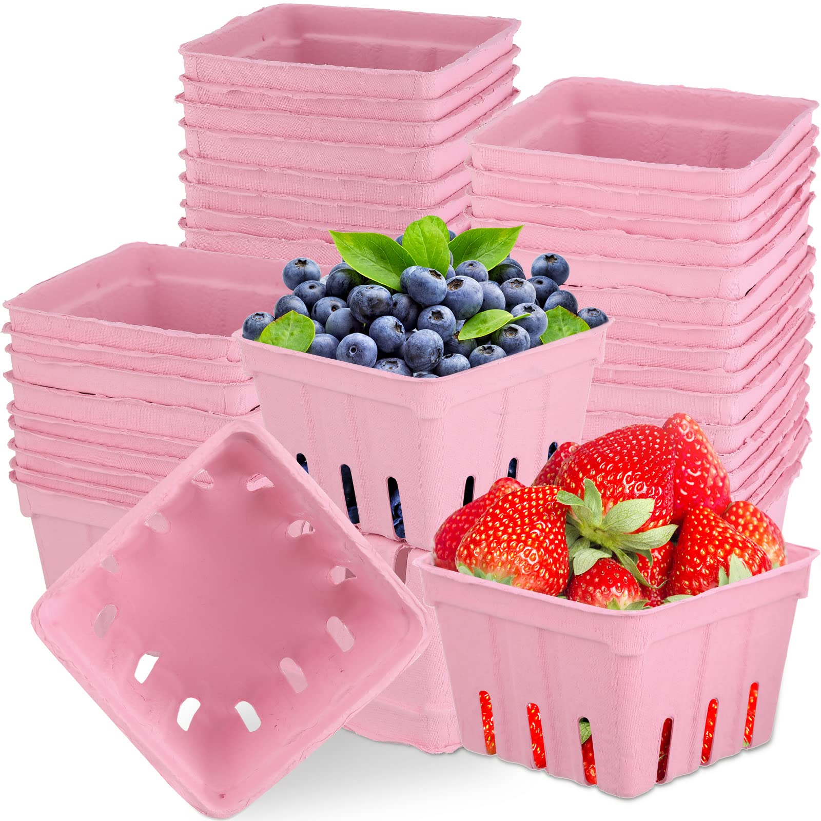 150 Pack Molded Pulp Fiber Berry Baskets, 4.3 x 4.3 x 3 Inch 1 Pint Produce Vented Containers Strawberry Fruit Baskets for Veget