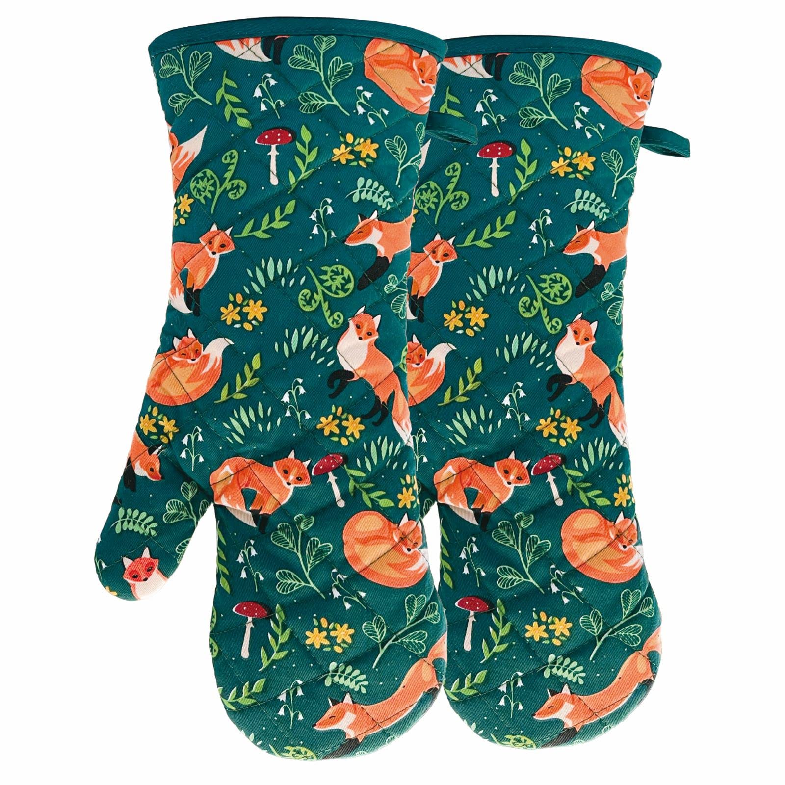 Heat Resistant Kitchen Oven Mitts With Non-Slip Silicone Printed, Set Of 2 Oven Gloves For Bbq Cooking Baking, Grilling, Barbecu