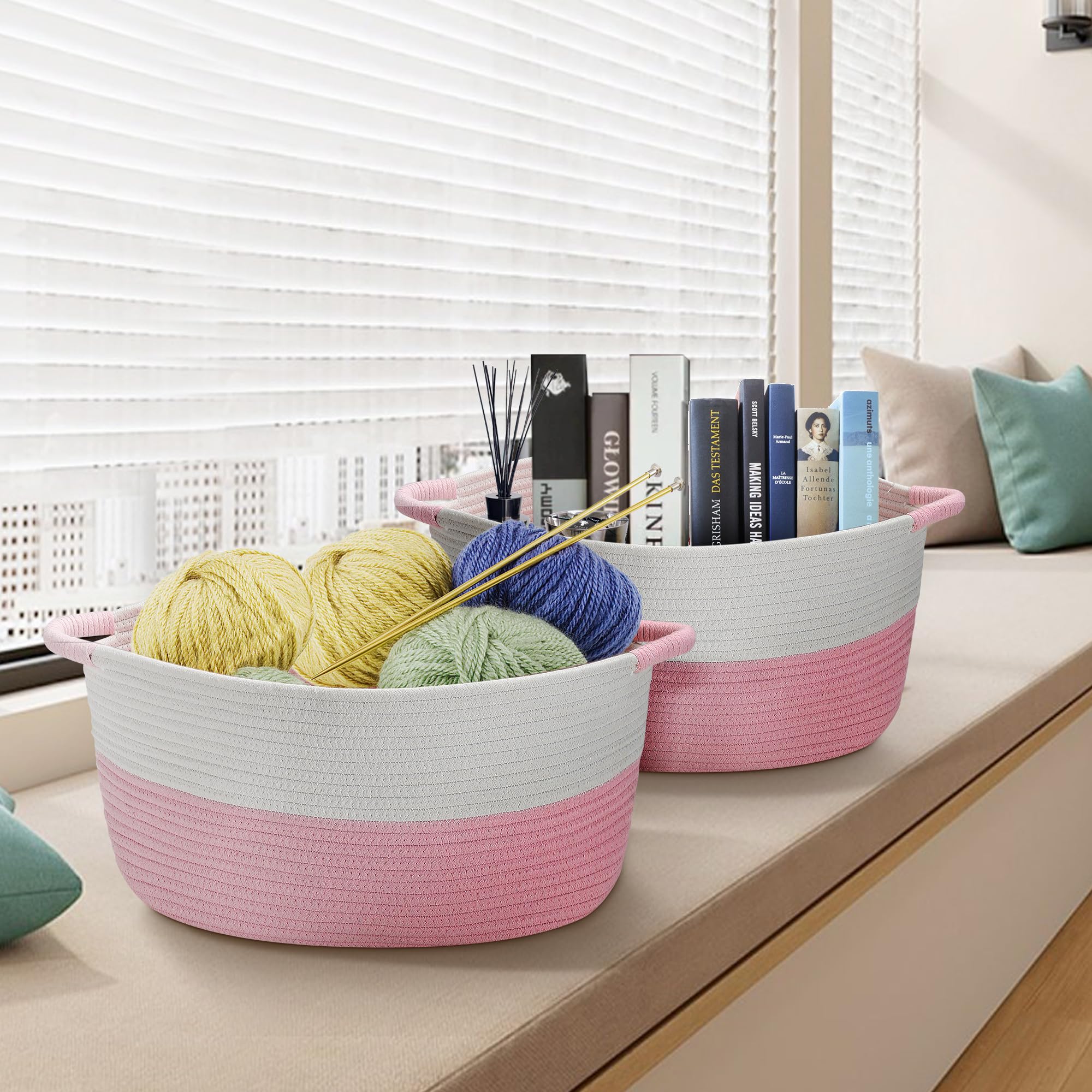 Hifeasts Cotton Rope Storage Basket With Handles, 17 ''L X 12.5'' W X 8.5 ''H, Home Decor Basket, Towel Basket, Book & Magazine