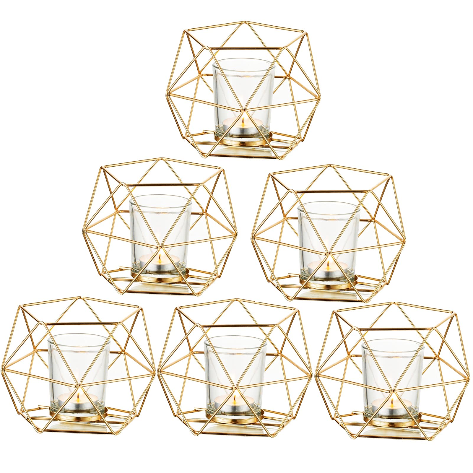 Geometric Tealight Candle Holders Gold - Votive Candle Stand Accents for Tea Light Decorative for Home Table Shelf Mantel Modern
