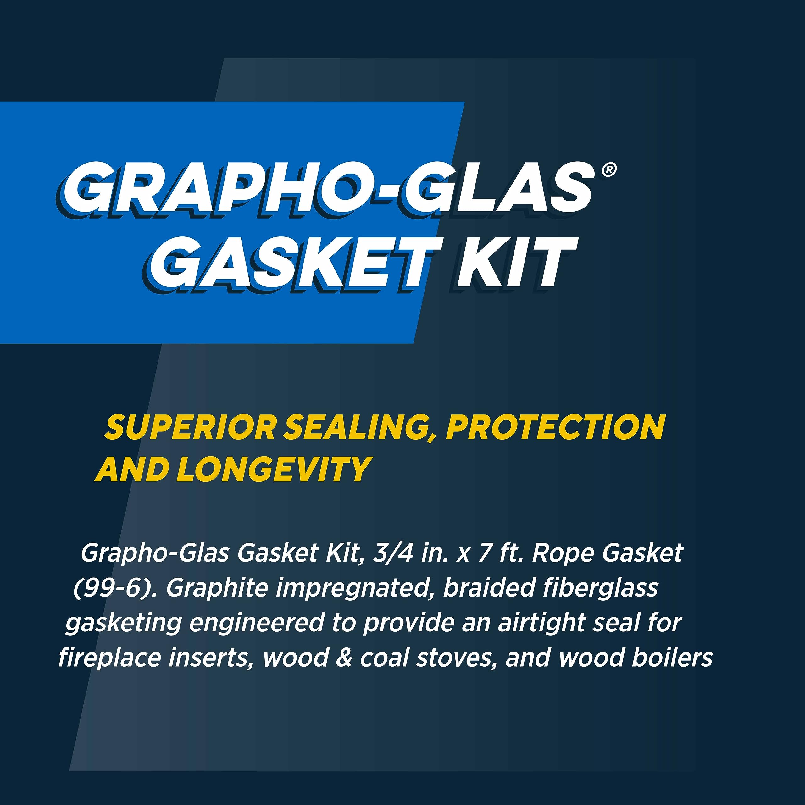 Rutland Wood Stove Gasket Replacement Kit  Graphite Impregnated Gasket & Adhesive  3/4 '' x 7 ' Rope