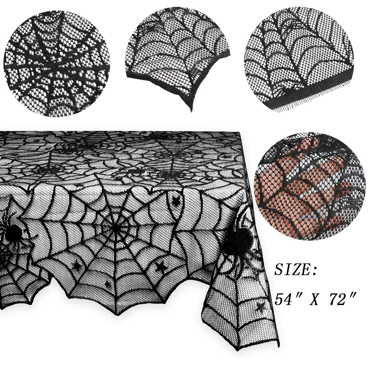 Sunnyglade Halloween 18''X96'' Lace Spiderweb Fireplace Mantle Cover Fireplace Scarf & 54''X72'' Rectangular Black Spider Web La