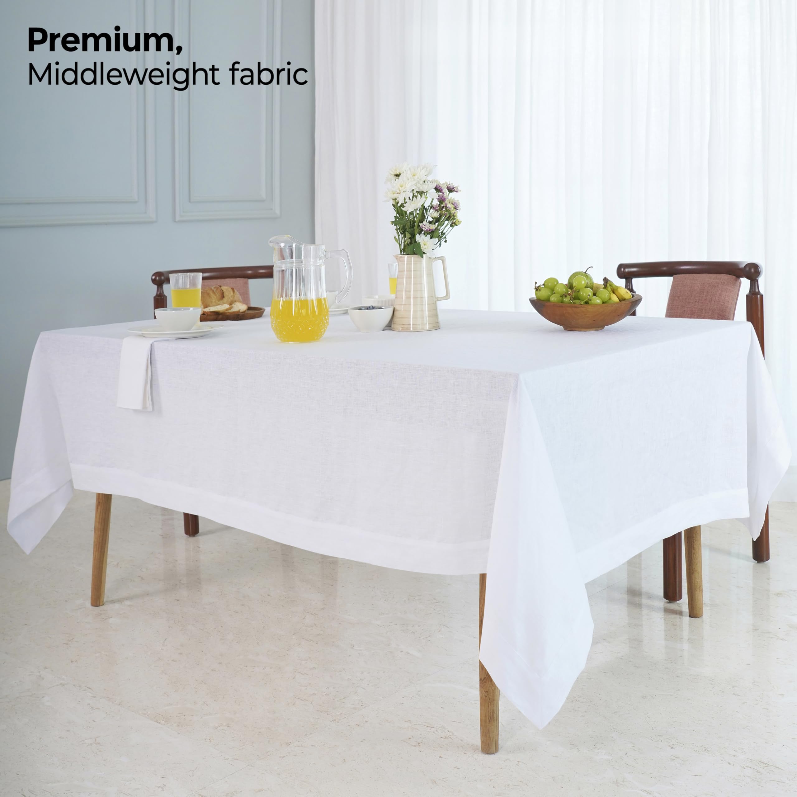D'Moksha White Tablecloth 60 X 90 Inch, Pure Linen Tablecloth 90 Inches Long, Christmas Tablecloth, Rectangle Tablecloth For Fal