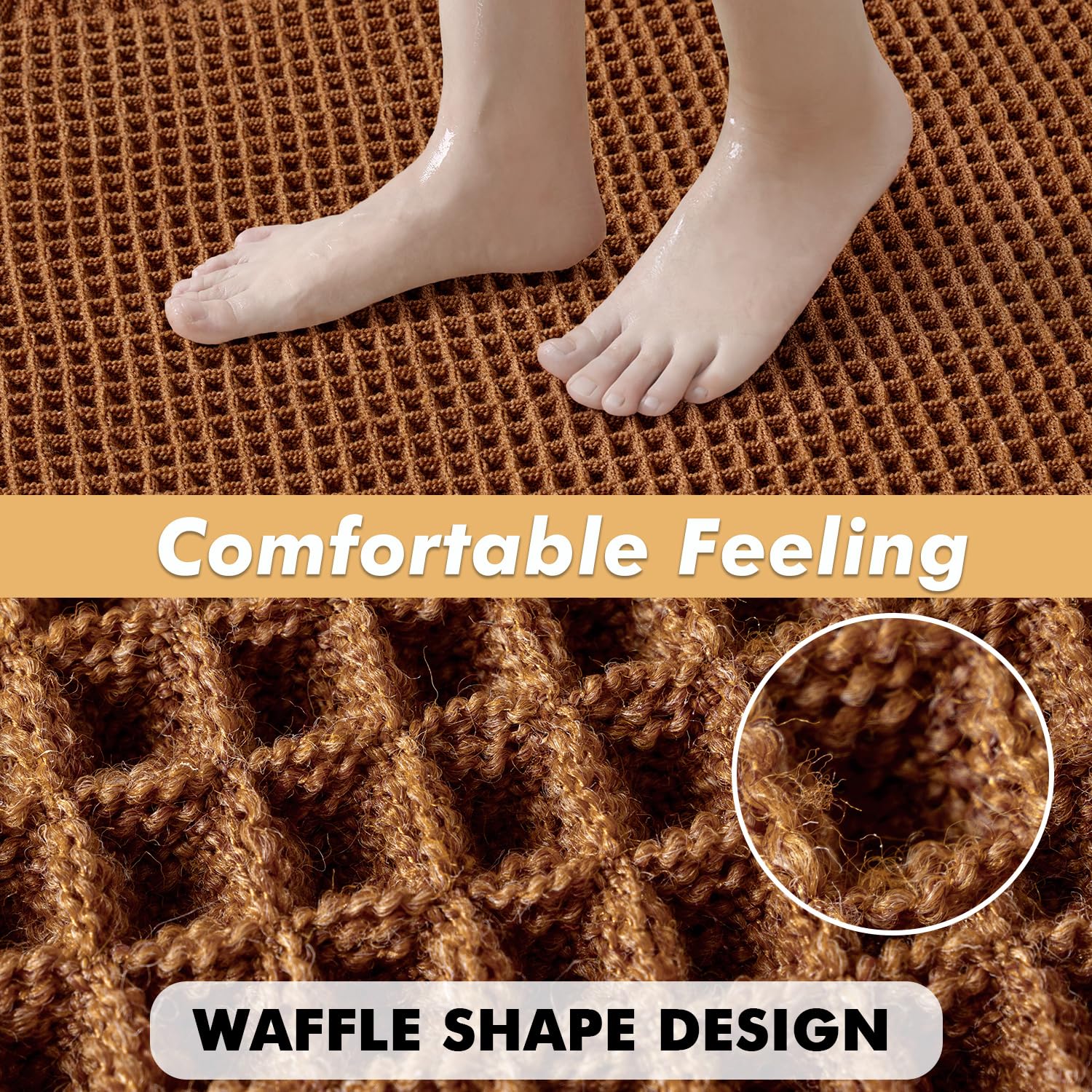 MIULEE Set of 2 Waffle Bathroom Runner Rugs, Fall Boho Bath Rug Non Slip, Super Absorbent Runner Bath Mats, Rubber Backed Shower
