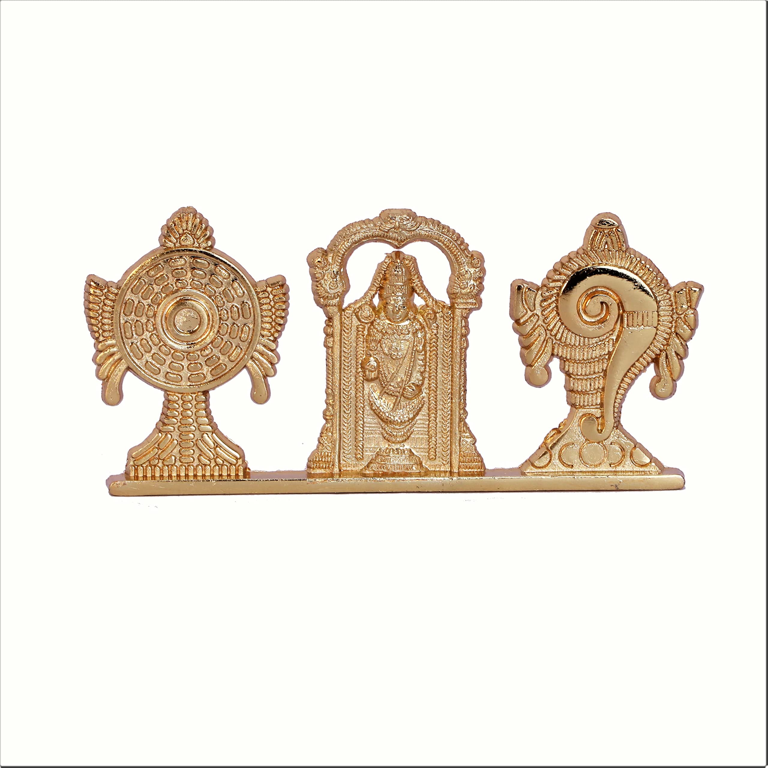 Kridaykraft Tirupati Balaji Symbol Stand Shankh Chakra With Balaji Statue Gold Plating Antique Decorative For Car Dashboard Home