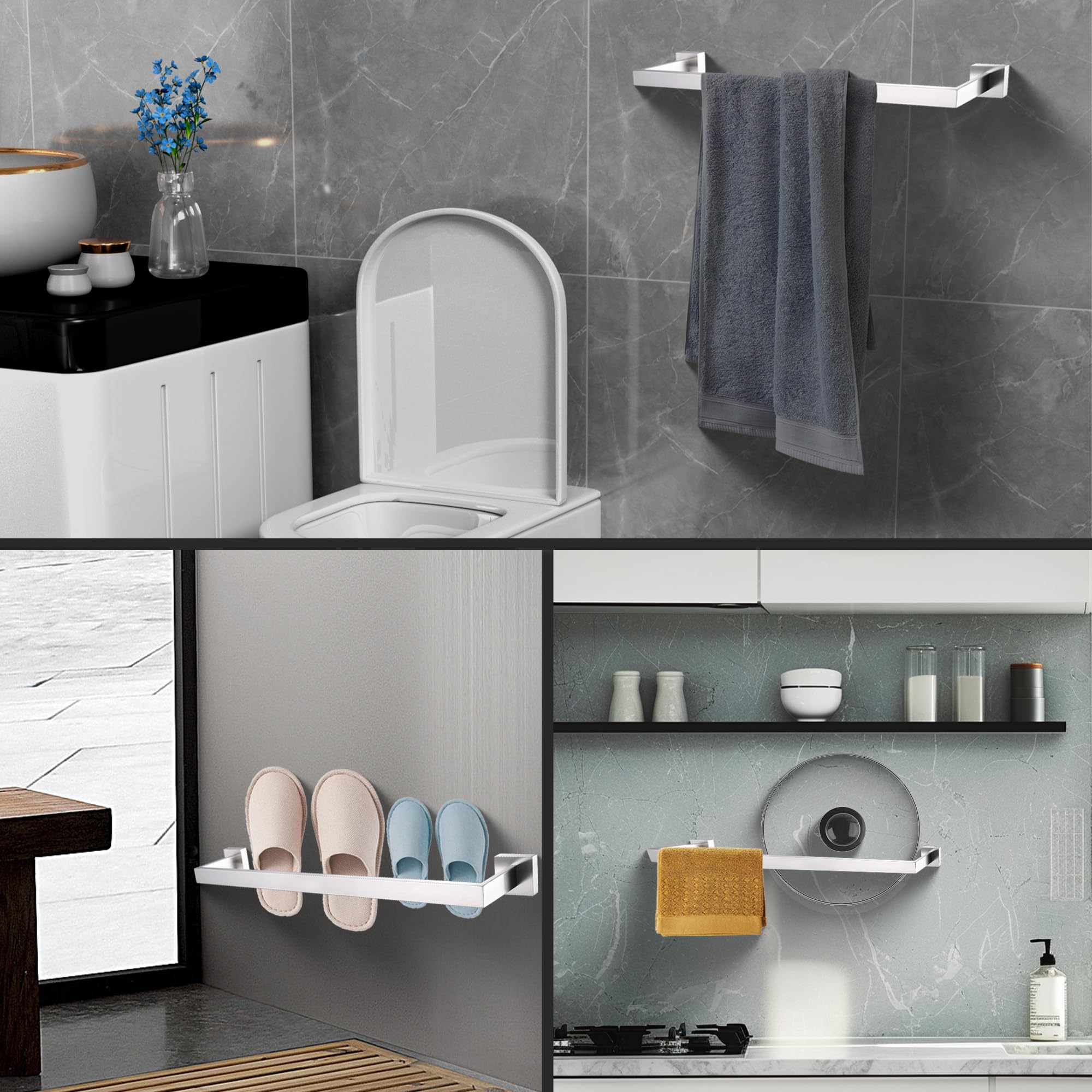 Lanc 24 Inche Bath Towel Bars Brushed Nickel Bathroom Towel Rail Square Towel Racks Kitchen Towel Holders Stainless Steel Towel