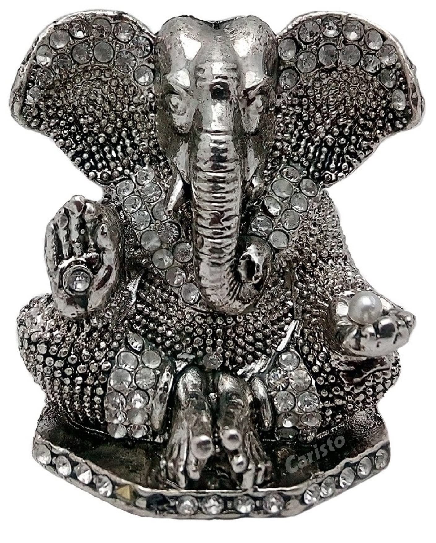 Caristo Lord Ganesh Idol | Ganesha Idol | Ganpati Vinayaka Idol (Id-42) Silver Metal Statue For Home Dcor | Car Dashboard | Mand