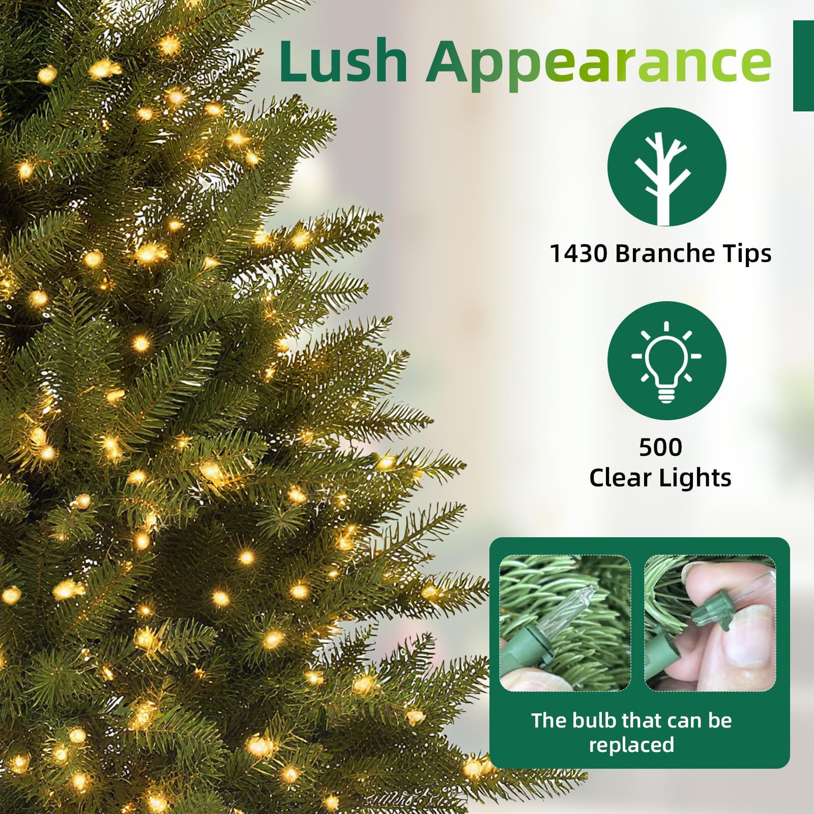 Aovotreena 6.5FT Pre-Lit Artificial Christmas Tree with 650 White Lights,1227 Mixed PE&PVC Branch Tips,Green Full Downswept Doug