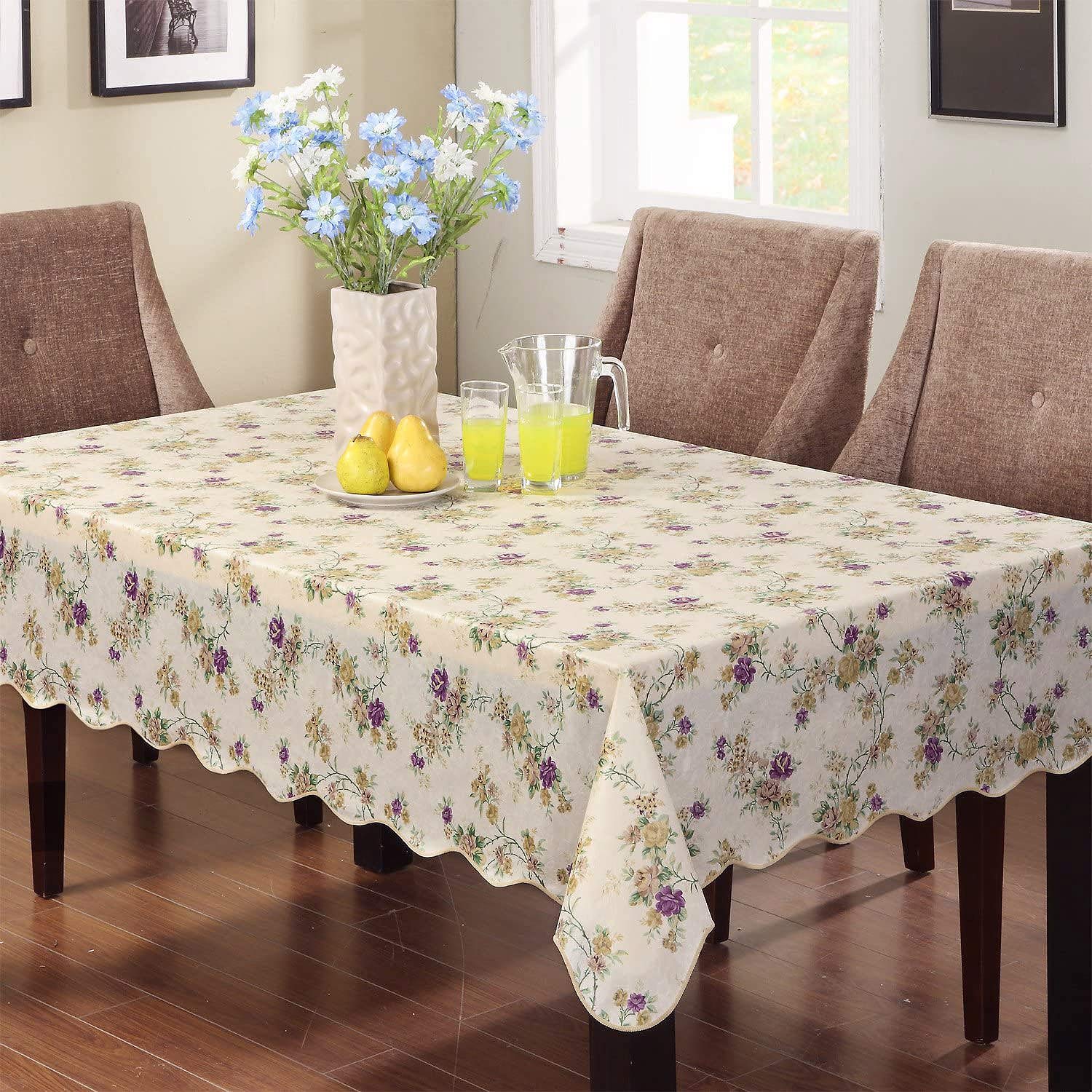 Water Resistant Vintage Floral Tablecloth Rectangle Calico Vinyl With Flannel Backing Reusable Plastic Table Cover For Home Kitc