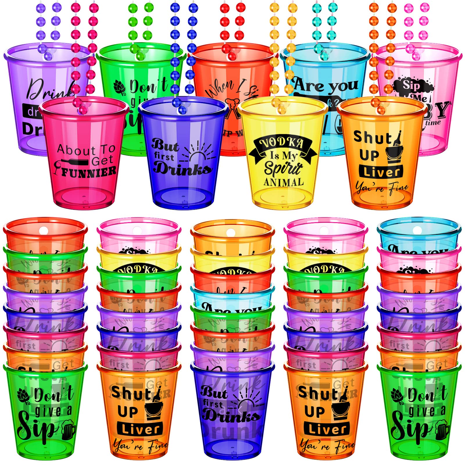 Trnayi 27 Pieces Shot Glass On Beaded Necklace Plastic Shot Necklace Cups Naughty Shot Glass Favors For Adults And Teens Birthda