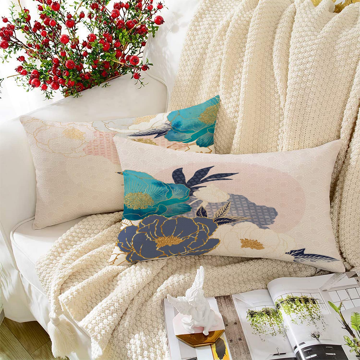 Amazon Brand - Umi Bohemian Leaf Printed Polycotton Rectangular Cushion Cover, Set Of 2 (12 X 18 Inches / 30 X 45 Cm)