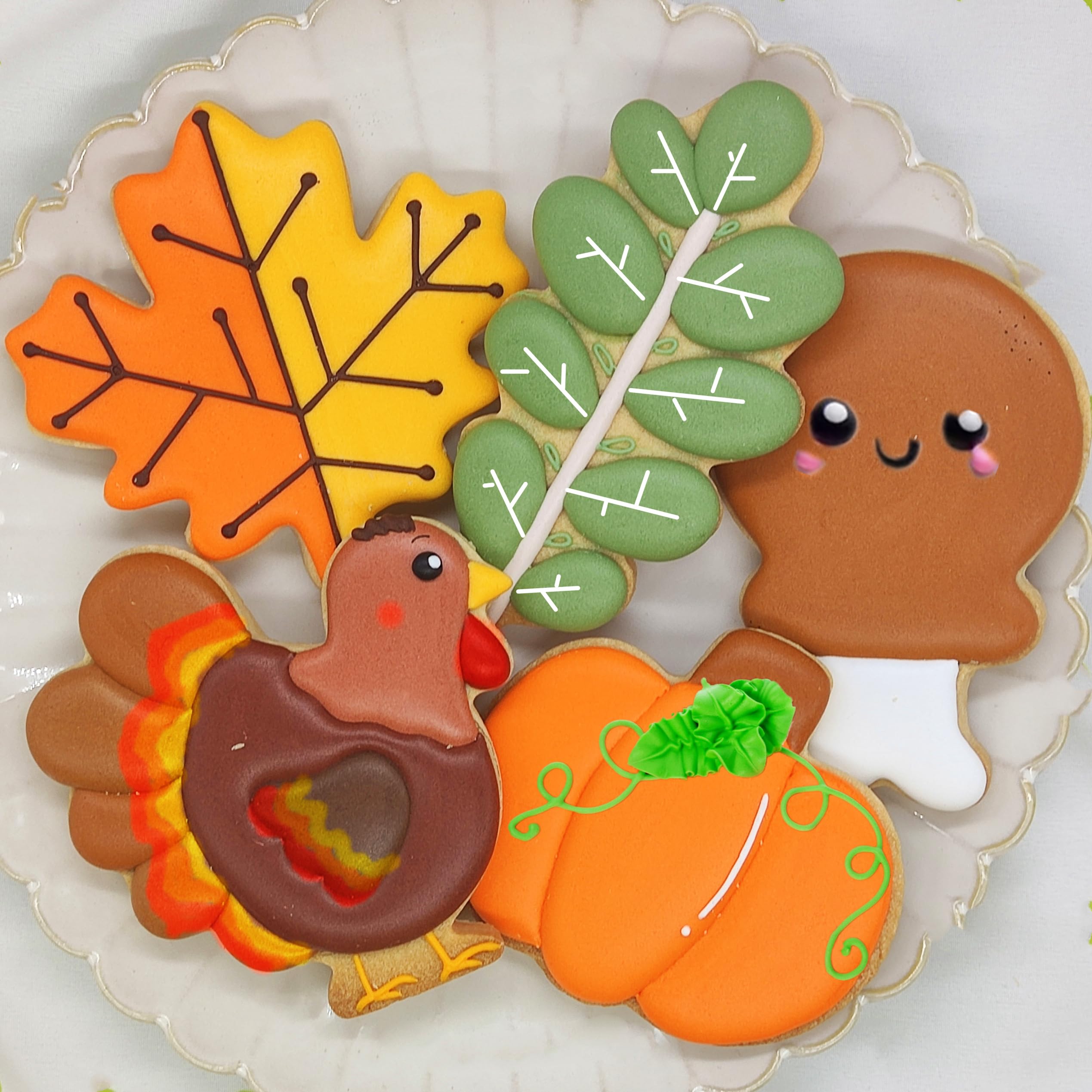 5 Piece Large Fall Thanksgiving Cookie Cutter, Holiday Cookie Cutters With Recipe Instruction Shapes Of Maple Leaf, Turkey, Chic