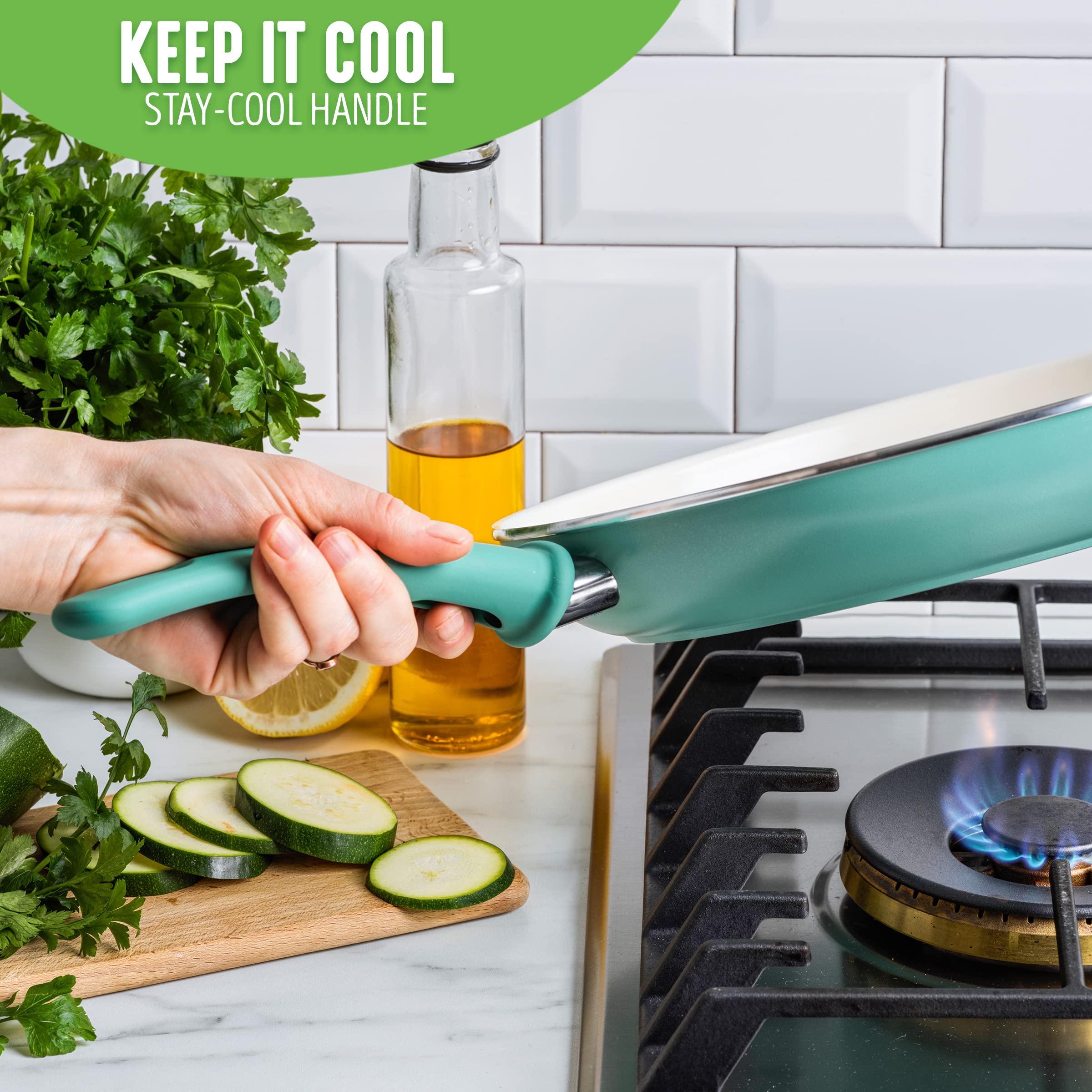 GreenLife 12" Frying Pan Skillet, Turquoise Ceramic Nonstick, PFAS-Free, Dishwasher Safe, Model CW000524-002