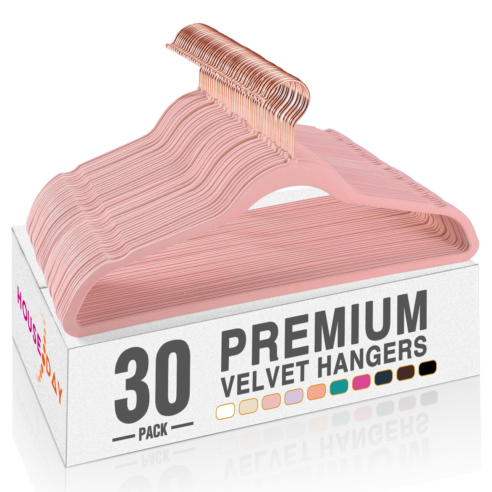 House Day Velvet Hangers 30 Pack, Premium Clothes Hangers Non-Slip Felt Hangers, Sturdy Pink Hangers Heavy Duty Coat Hangers, Du