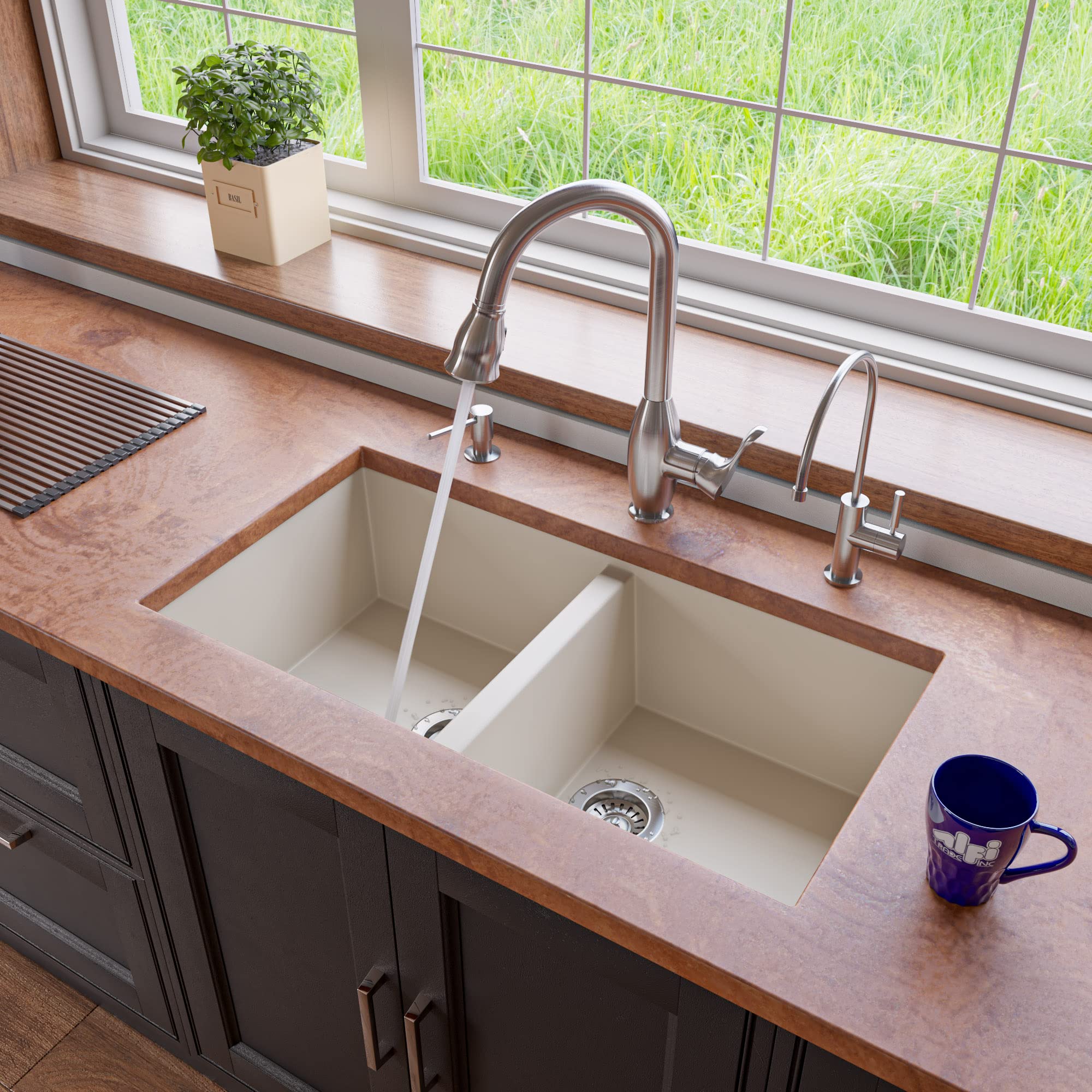 Alfi Brand Ab3420Um-W Undercount Double Bowl Granite Composite Kitchen Sink 34 White