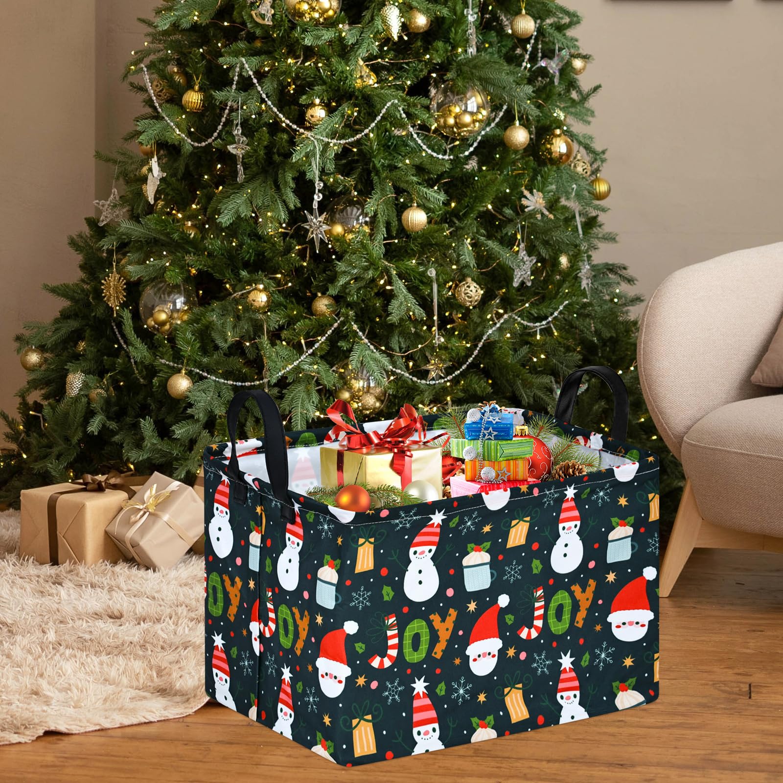 MAIZMZ Xmas Gifts Basket for Kids Santa Claus Snowman Storage Baskets Collapsible Nursery Hamper Waterproof Clothes Toy Bin Book