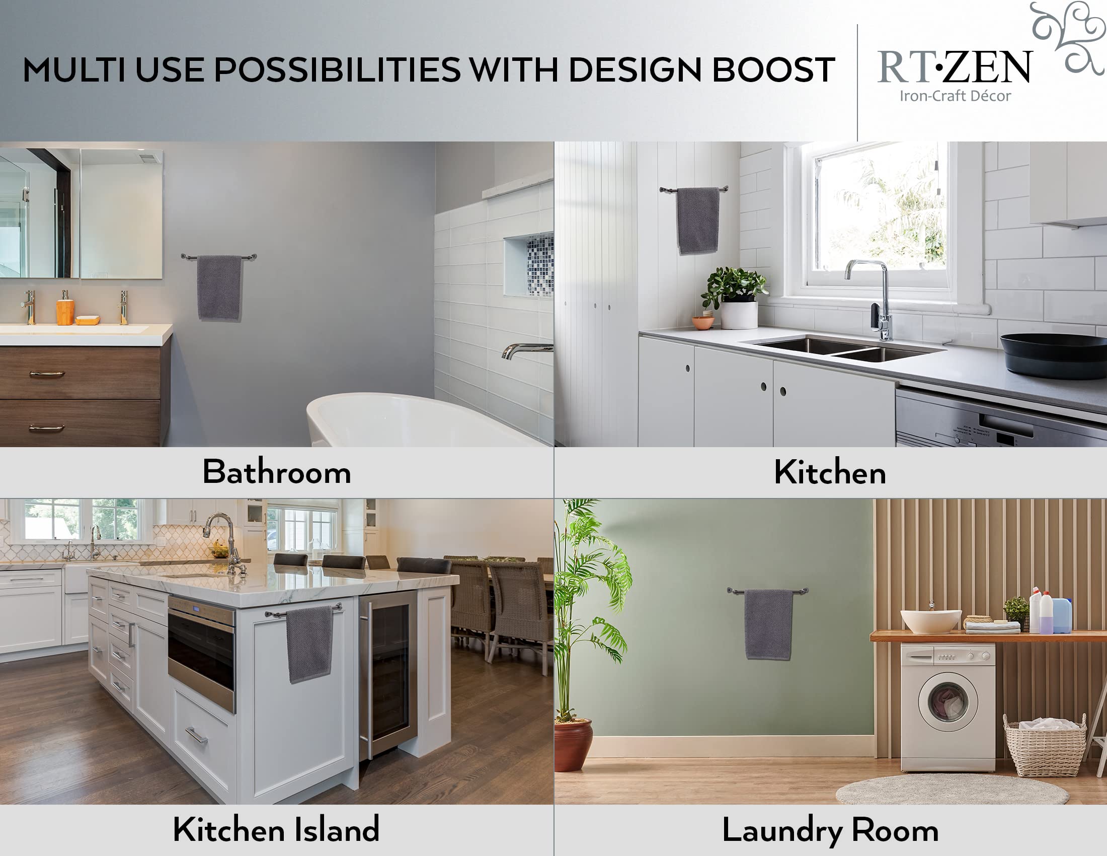 Rtzen Matte Black Hand Towel Holder For Bathroom - Handcrafted Farmhouse Wrought Iron Kitchen Towel Bar - Hand Towel Bar Hanger