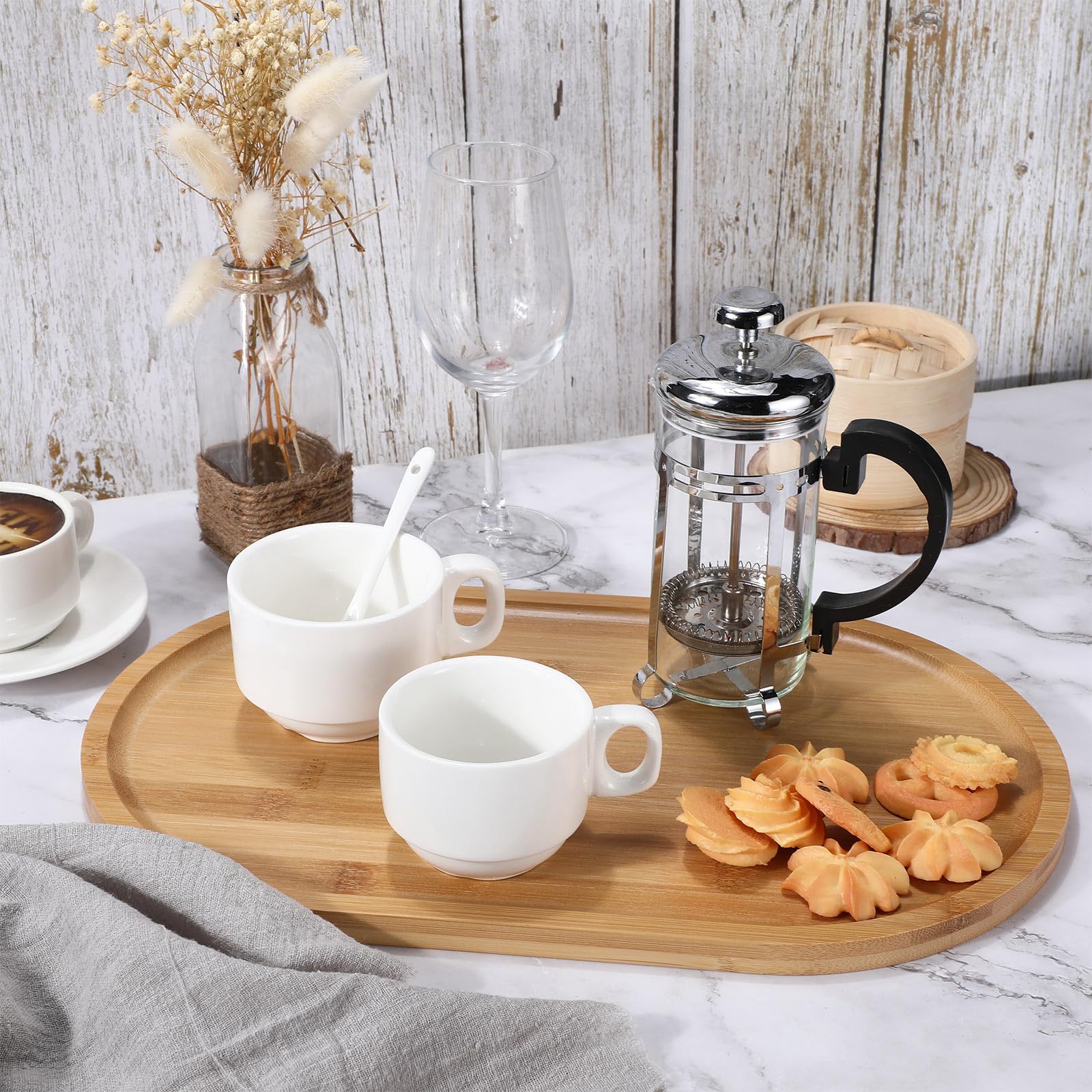 Tanlade 4 Pieces Bamboo Oval Serving Tray, 16 X 10 Inch, Rustic Wooden Trays For Crafts, Desserts, Tea, Coffee, Candy
