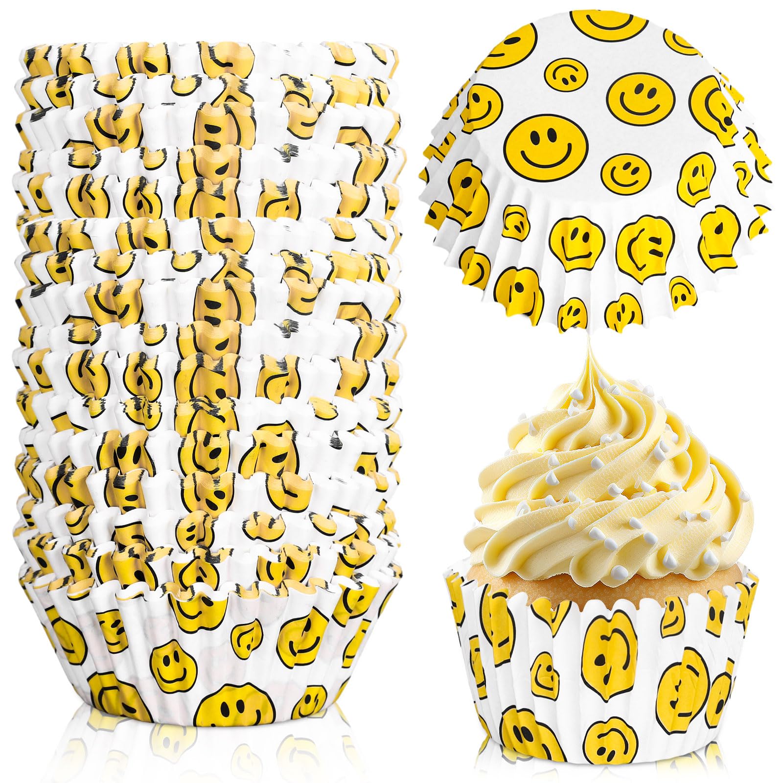 Whaline 300Pcs Smile Face Cupcake Liners One Happy Dude Cupcake Wrappers Decorative Paper Baking Cups Baking Liners For Baby Sho